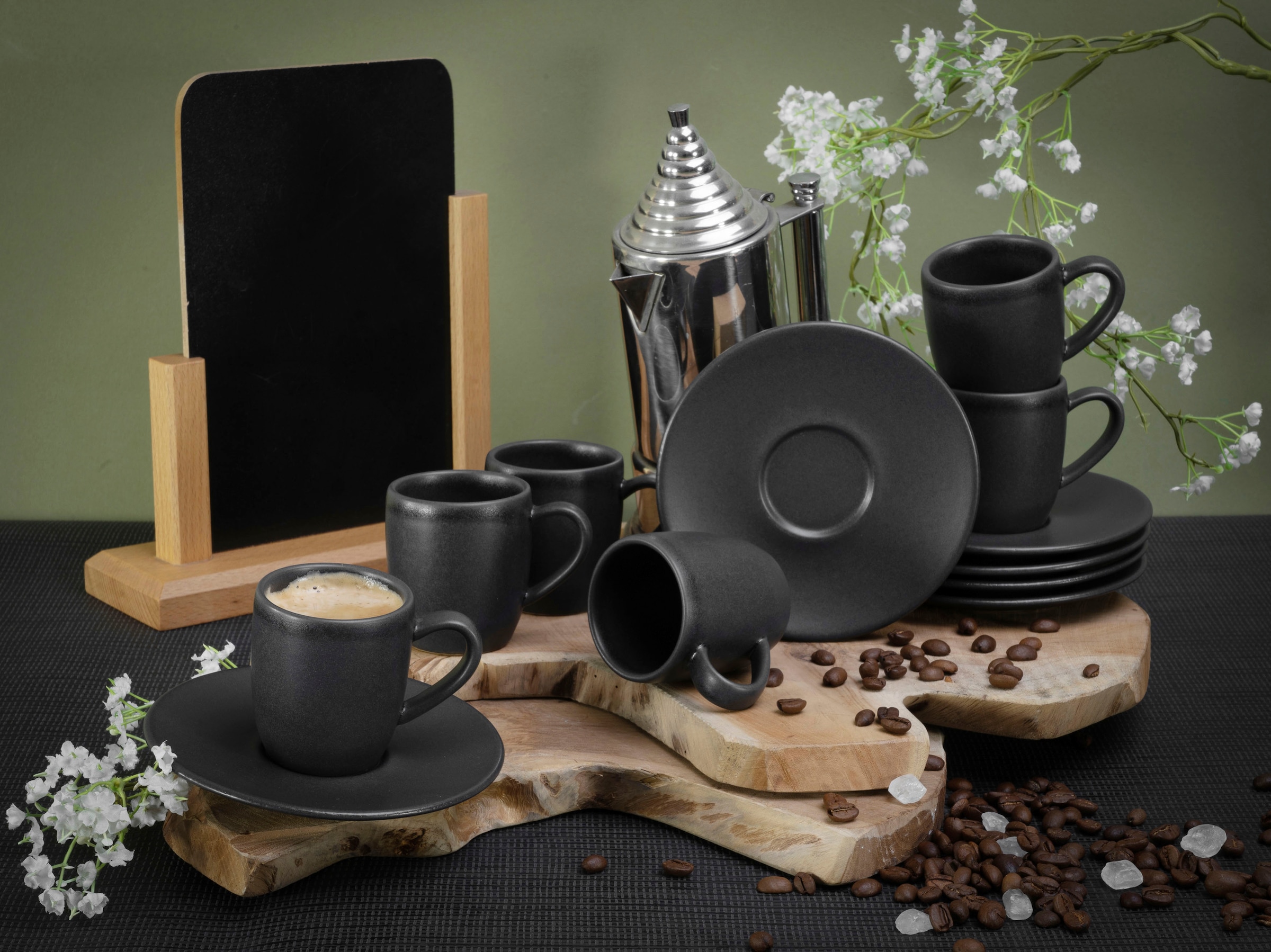 CreaTable Espressotasse »Soft Touch Black«, (Set, 12 tlg.), 12-teilig, inkl. Untertasse