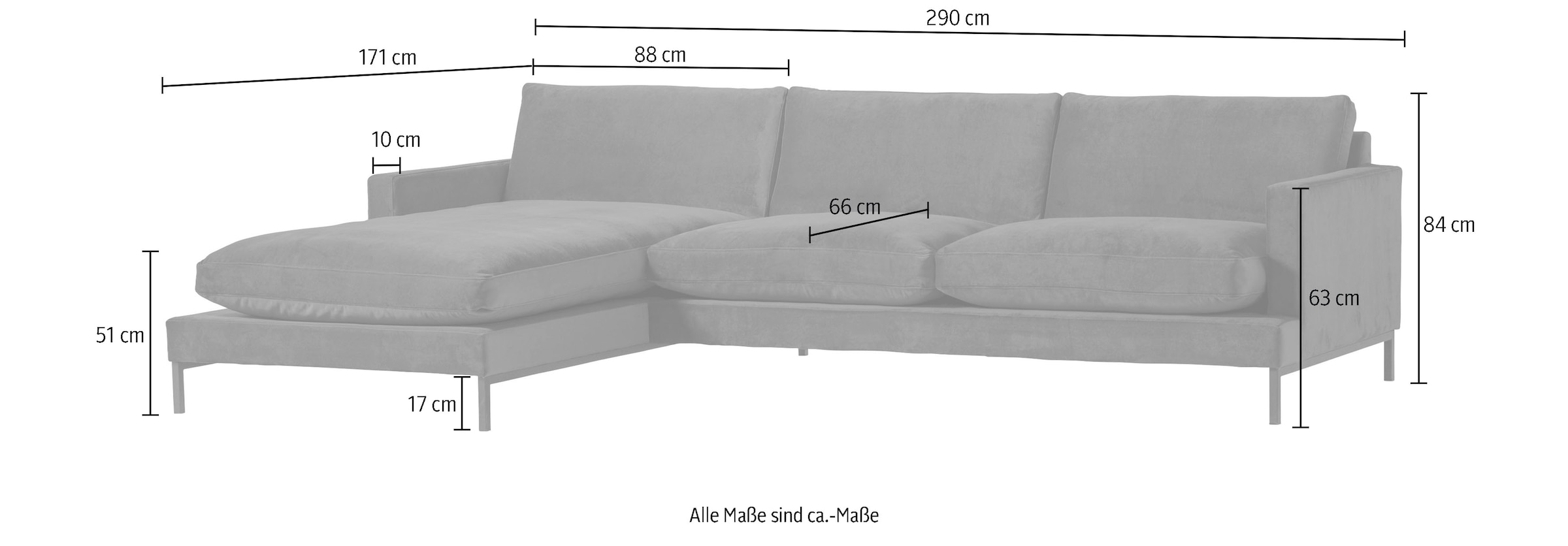 andas Ecksofa »Welland, L-Form,« mit schwarzen Metallfüßen, mit Federfüllung im Sitz- und Rückenkissen