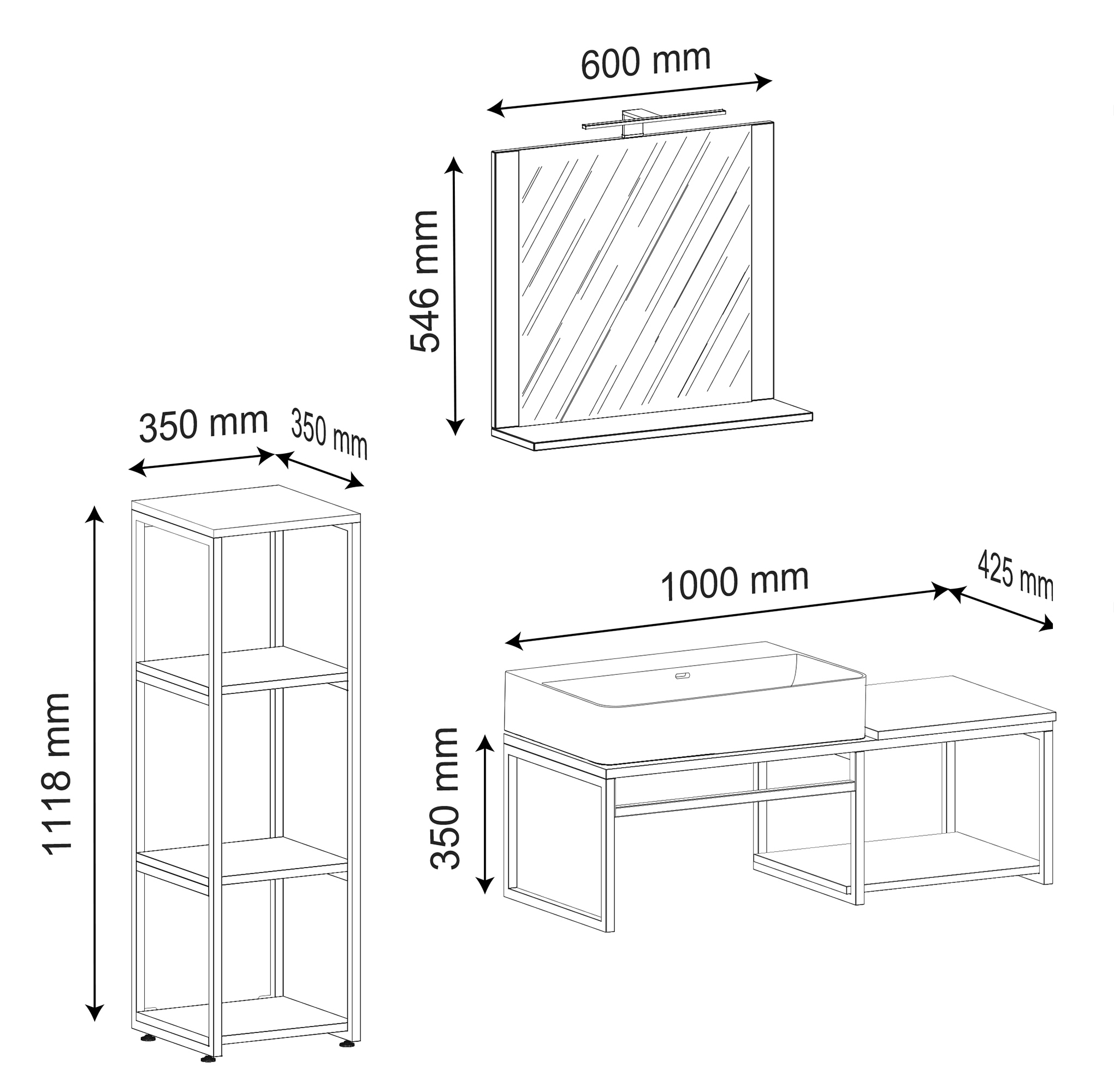 VCM Waschbeckenunterschrank »VCM 4-tlg. Waschplatz Waschtisch Badmöbel Set Waschbecken Holz Metall Industrial Style Bitila 100 V2«, (4 St.)
