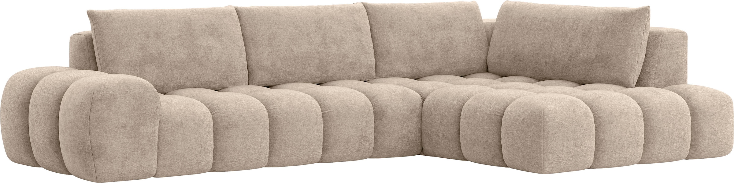 OTTO home Ecksofa »AZITA Designsofa, elegant und bequem L-Form, Bubble-Optik« lose Rückenkissen, traumhafte Steppung, Maße B/T/H: 352/210/72 cm