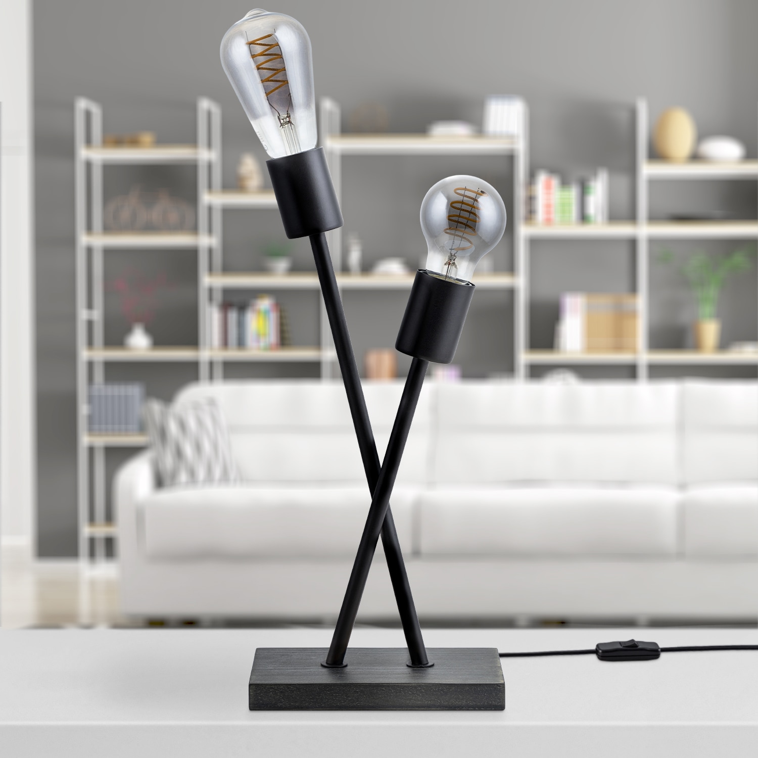 Paco Home Tischleuchte »IKS«, 2 flammig, Leuchtmittel E27 | ohne Leuchtmittel, Stehlampe LED Lampe Wohnzimmer Vintage Retro Industrial Design E27