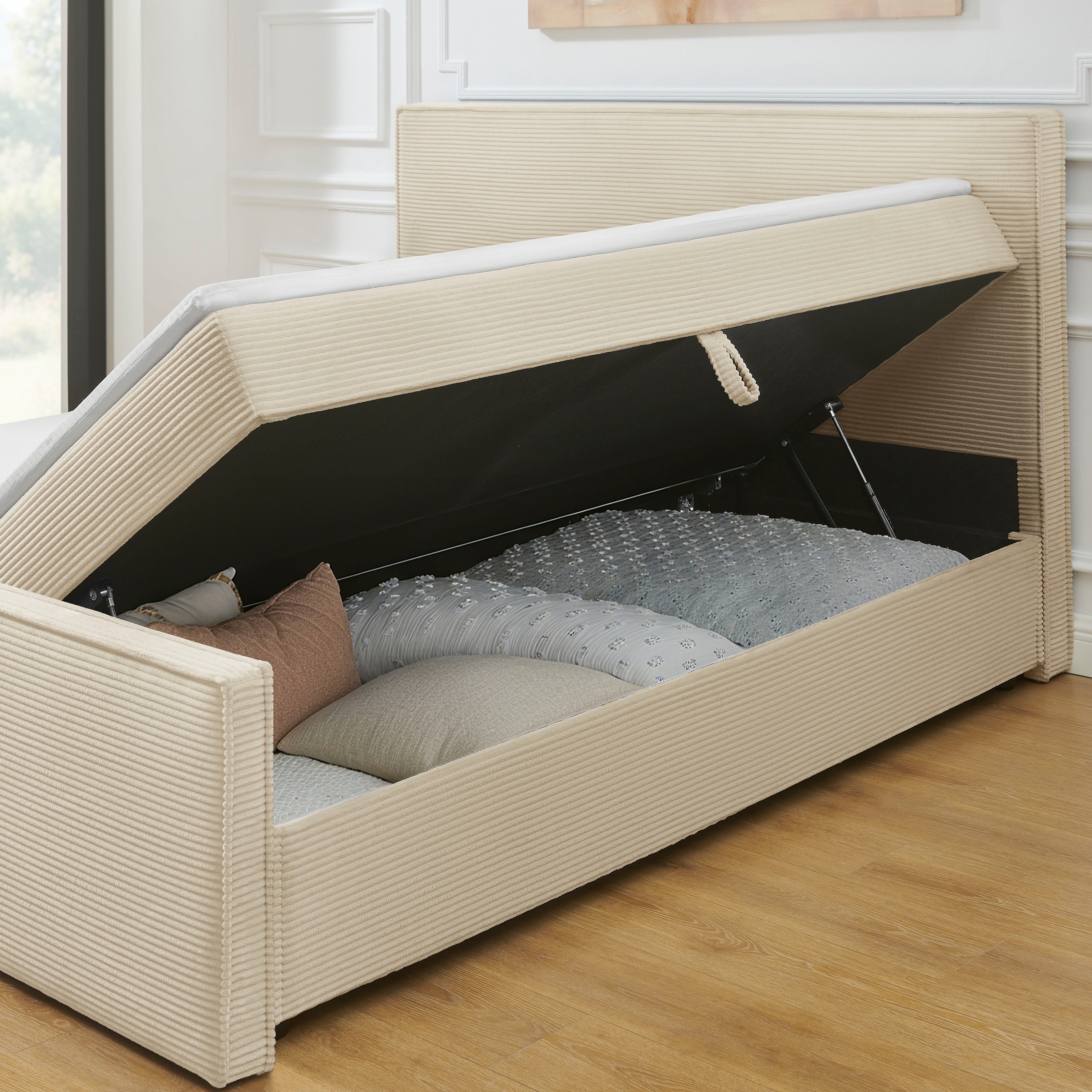 OTTO home Boxbett »Henno inkl. Bettkasten und Topper, Liegefläche 180x200cm« erhältlich in hochwertigem Cord-Stoff und der Größe 180x200 cm