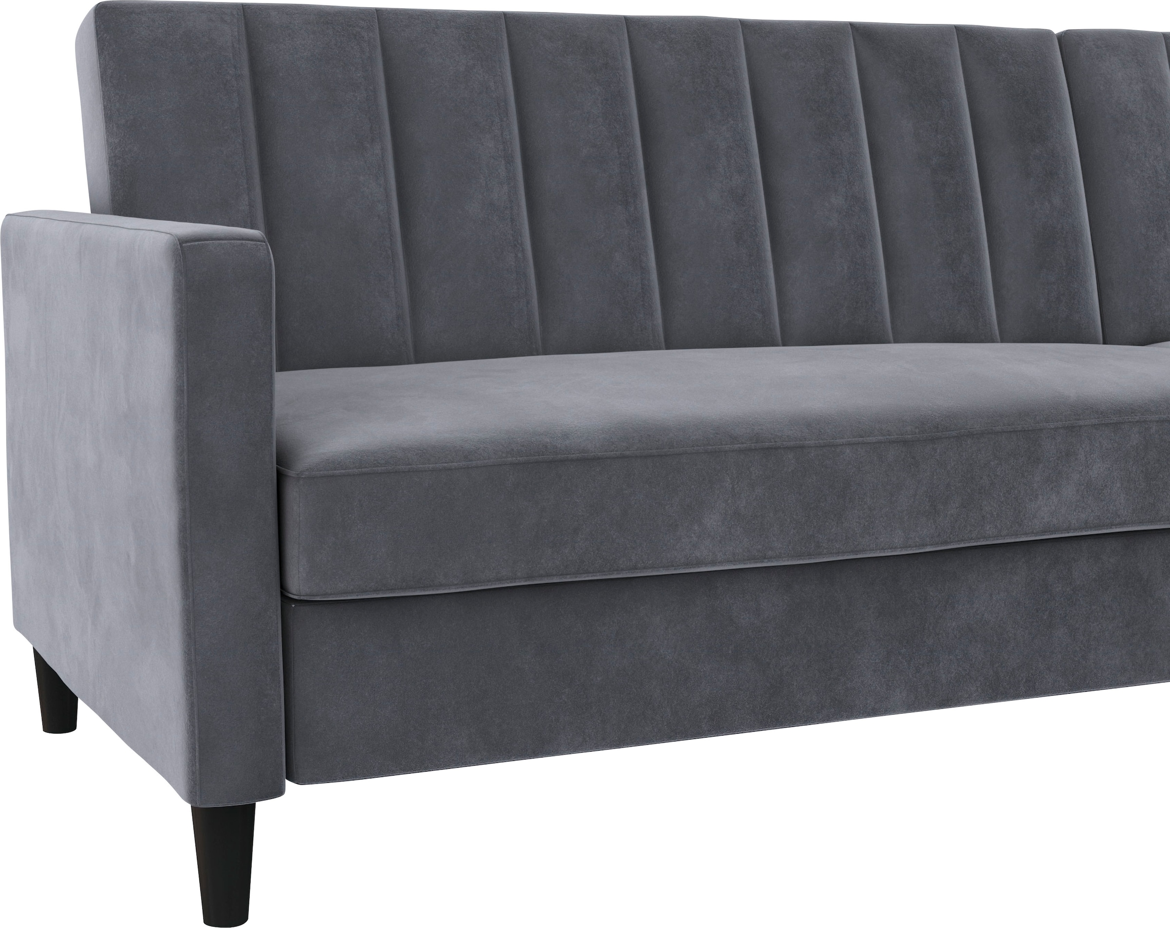 Dorel Home Ecksofa mit Schlafffunktion, Recamiere mit Stauraum beidseitig montierbar, Rückenlehne 2-teilig und 3-fach verstellbar