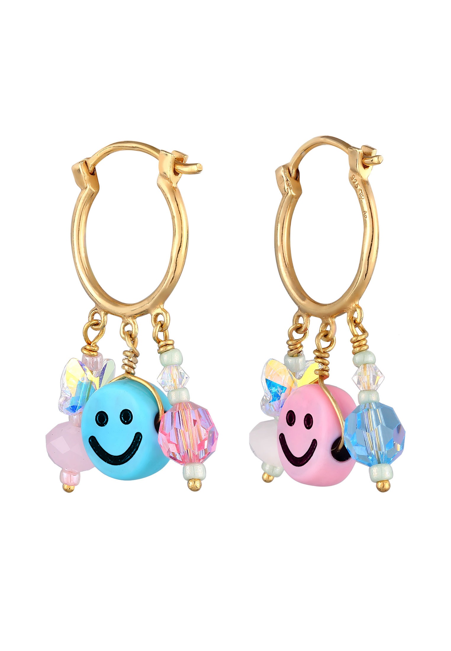 Elli Paar Creolen »Ohrringe Creolen Smiling Kristall Beads 925 Silber vergoldet«