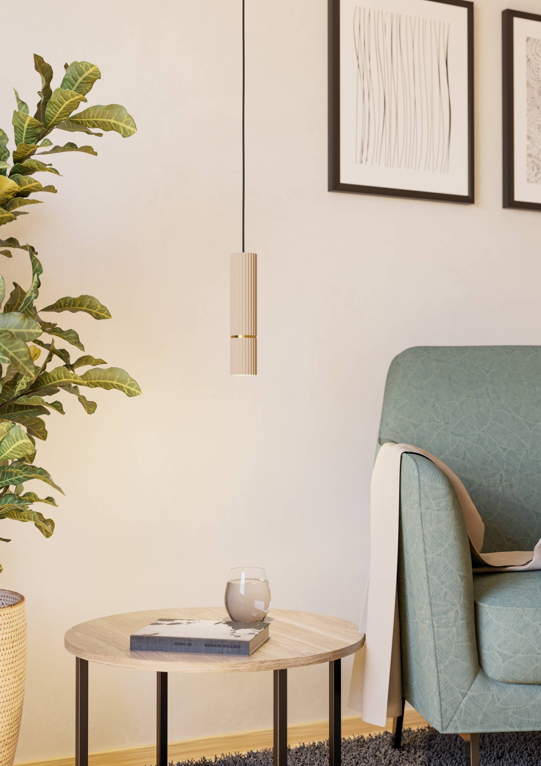 EGLO Hängeleuchte »Caminia Hängelampe, beige und gold, Esstischlampe, Pendelleuchte, GU10« GU10 1 Stk. Hängeleuchte - H110 x Ø6 cm - sandfarben, messing-gebürstet