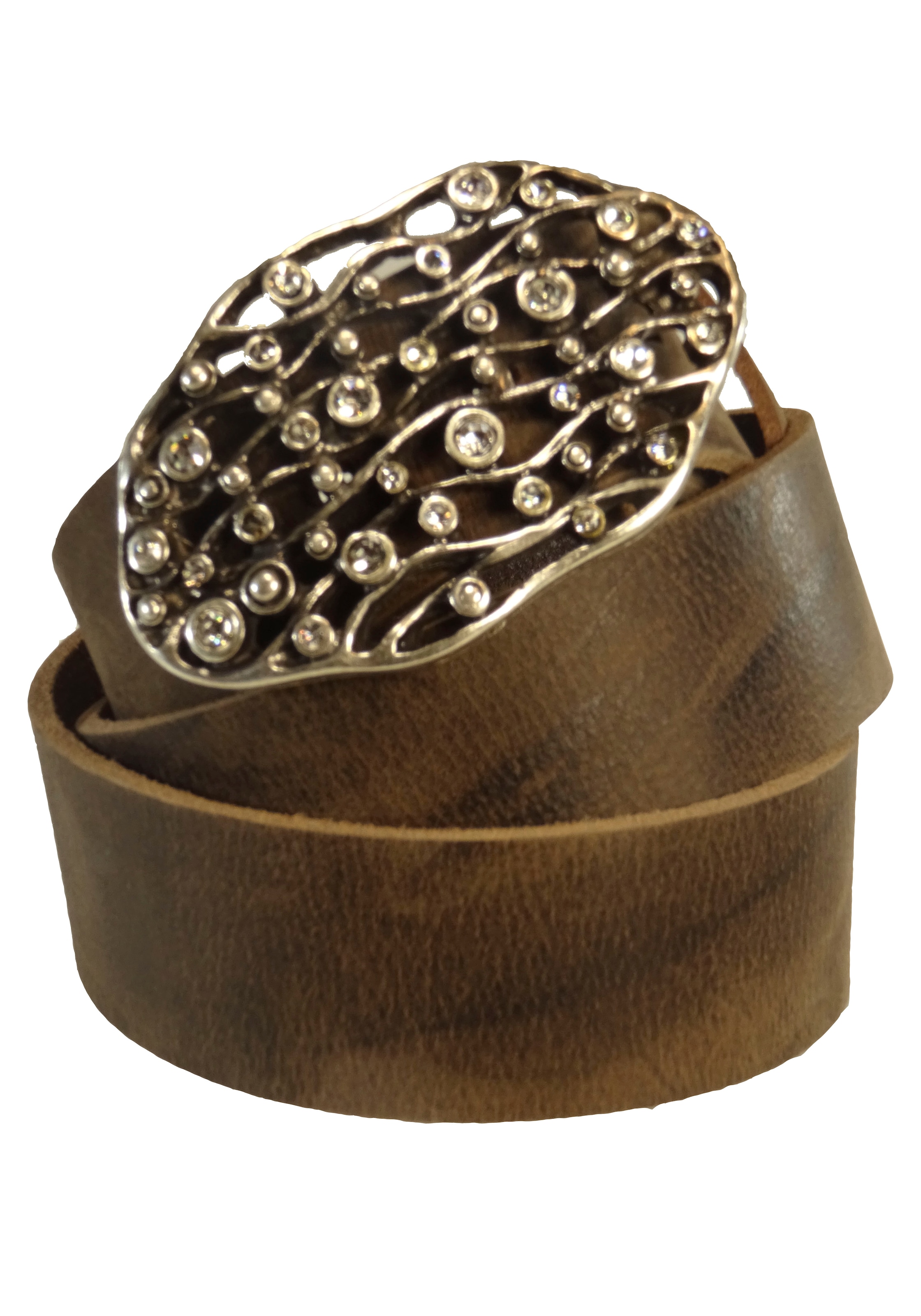 RETTUNGSRING by showroom 019° Ledergürtel, mit austauschbarer Schließe »Welle Oval Mit Strass Weiß«, 4cm