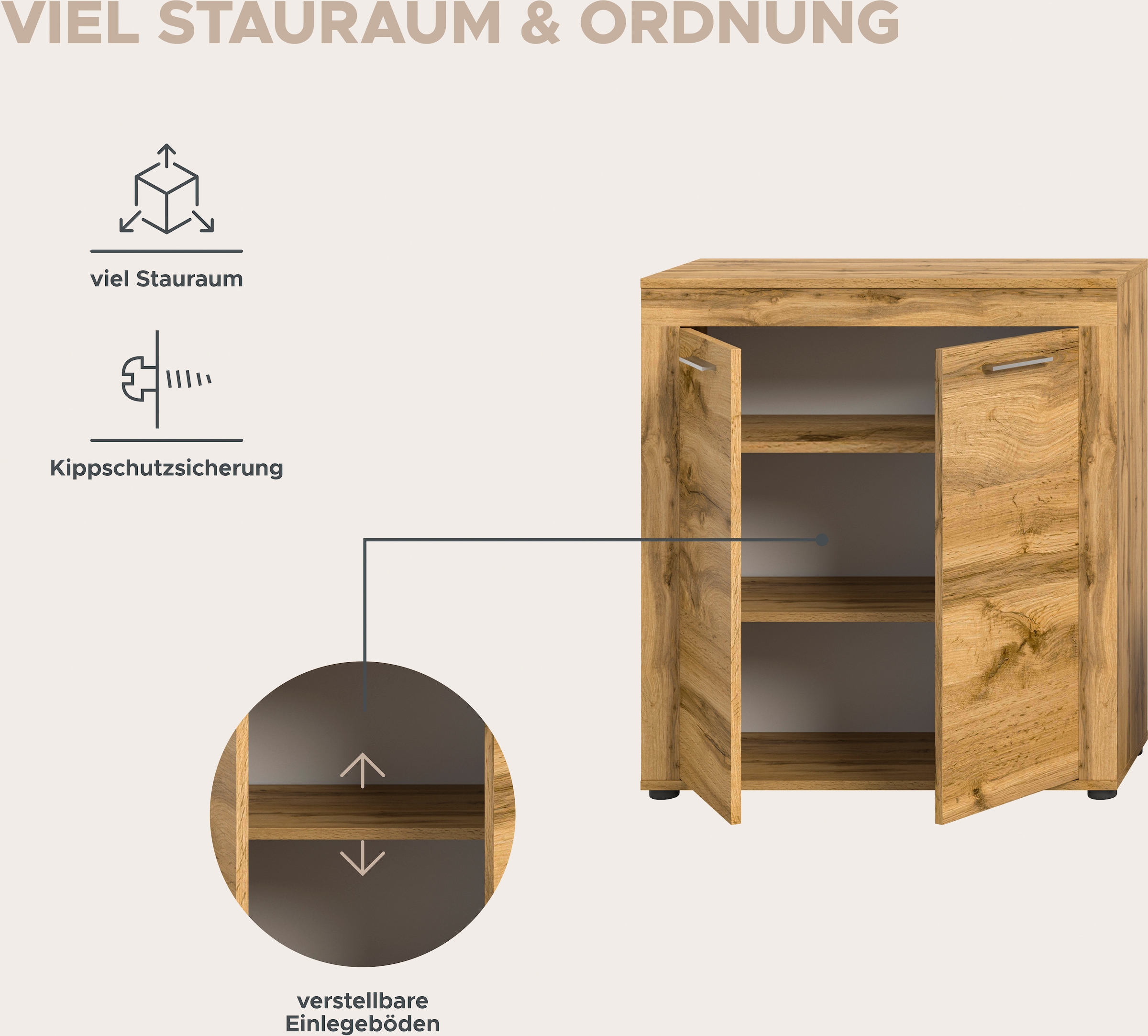 Home affaire Wohnwand »Aosta, Breite 255cm, bestehend aus Highboard, Lowboard, Wandboard« 3 Stk. tlg.