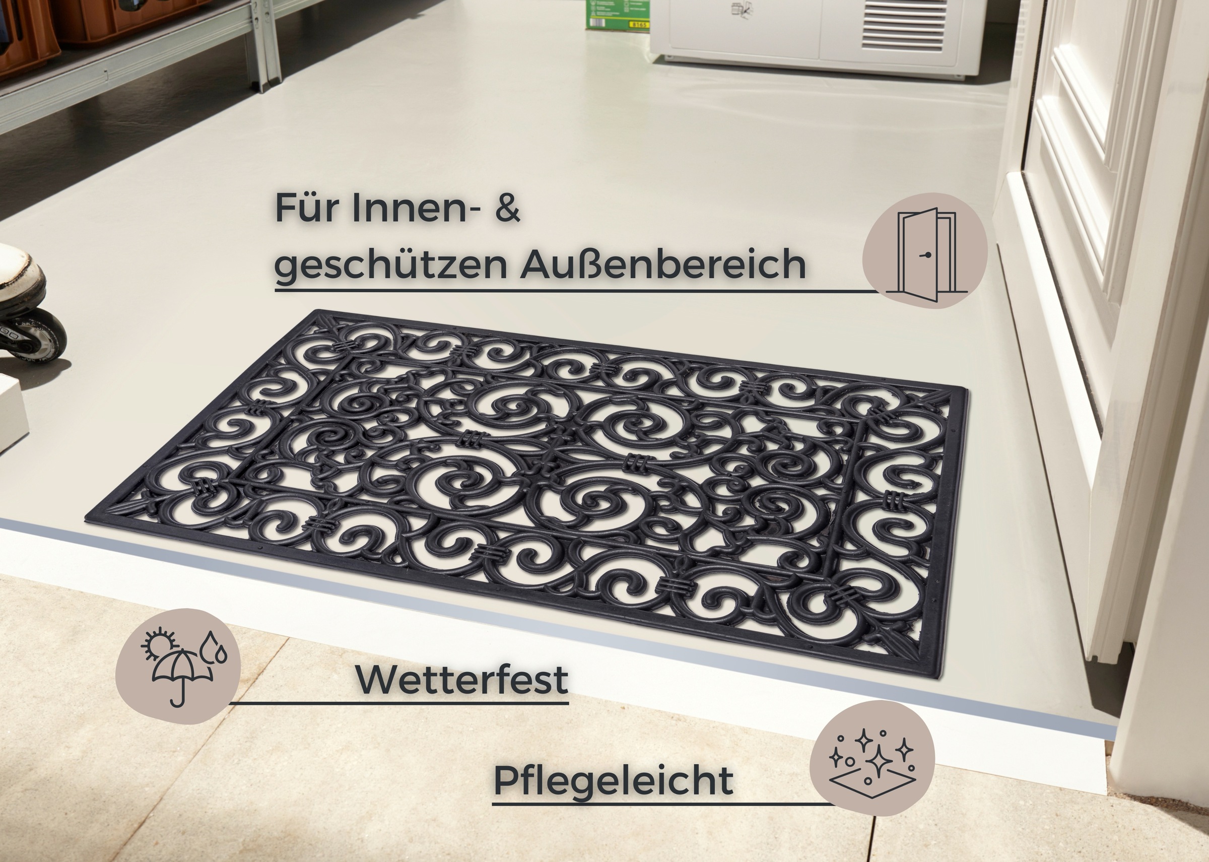 HANSE Home Fußmatte »Ornaments, Türmatte«, rechteckig, 10 mm Höhe, Gummi, Schmutzfangmatte, Outdoor, Rutschfest, Innen, Gummimatte