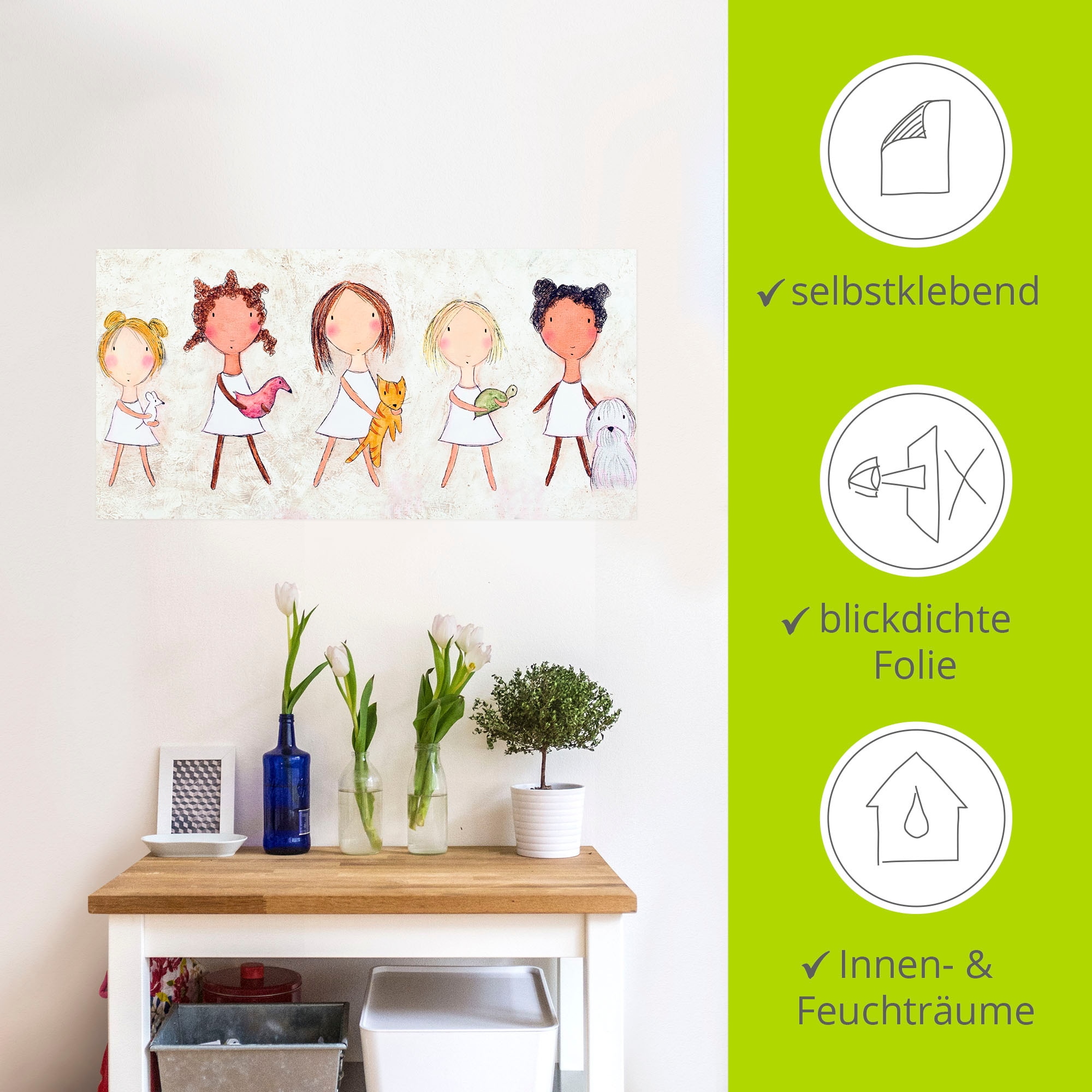 Artland Wandbild »Mädchen mit Tieren«, Kinder, (1 St.), als Alubild, Outdoorbild, Wandaufkleber in verschied. Größen