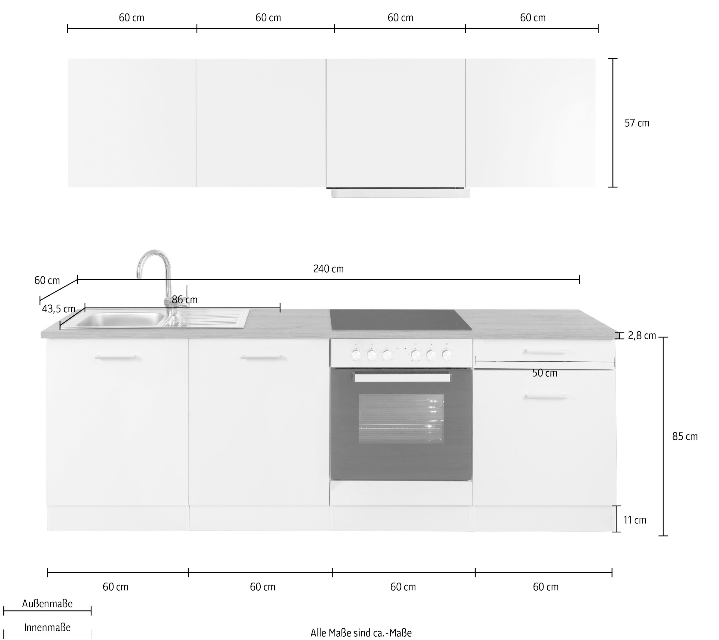 KOCHSTATION Küchenzeile »KS-Kehl«, mit E-Geräten, Breite 240 cm