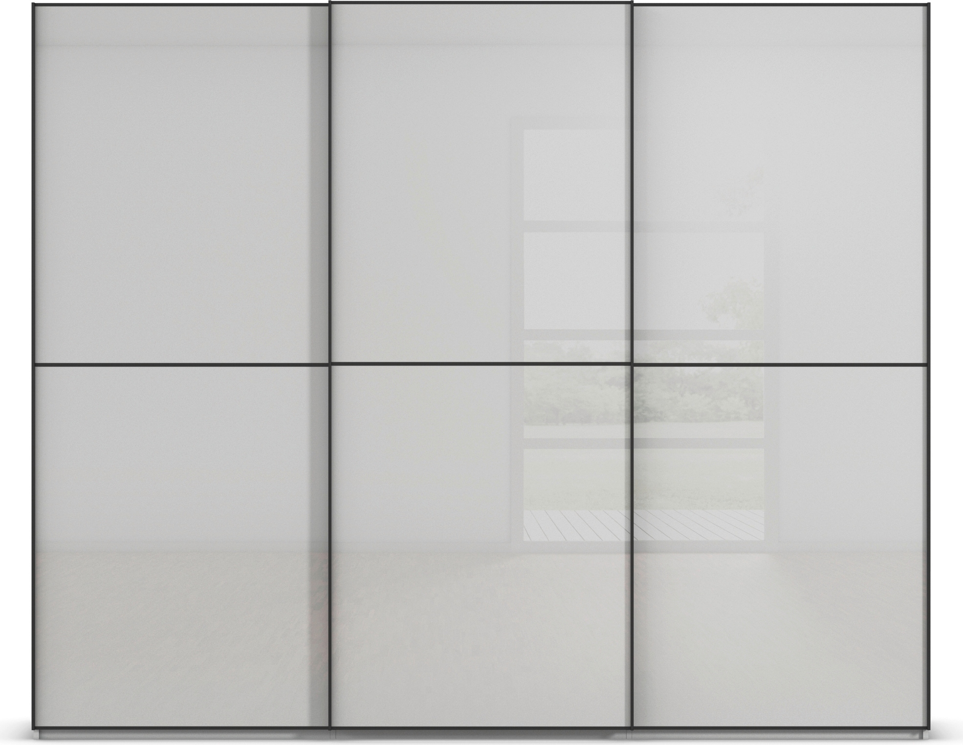 rauch Schwebetürenschrank »Kleiderschrank Schrank Garderobe Schlafzimmerschrank SCALE-DUO«, edle zweigeteilte Türen Glas-Front mit 3 Zierleisten MADE IN GERMANY