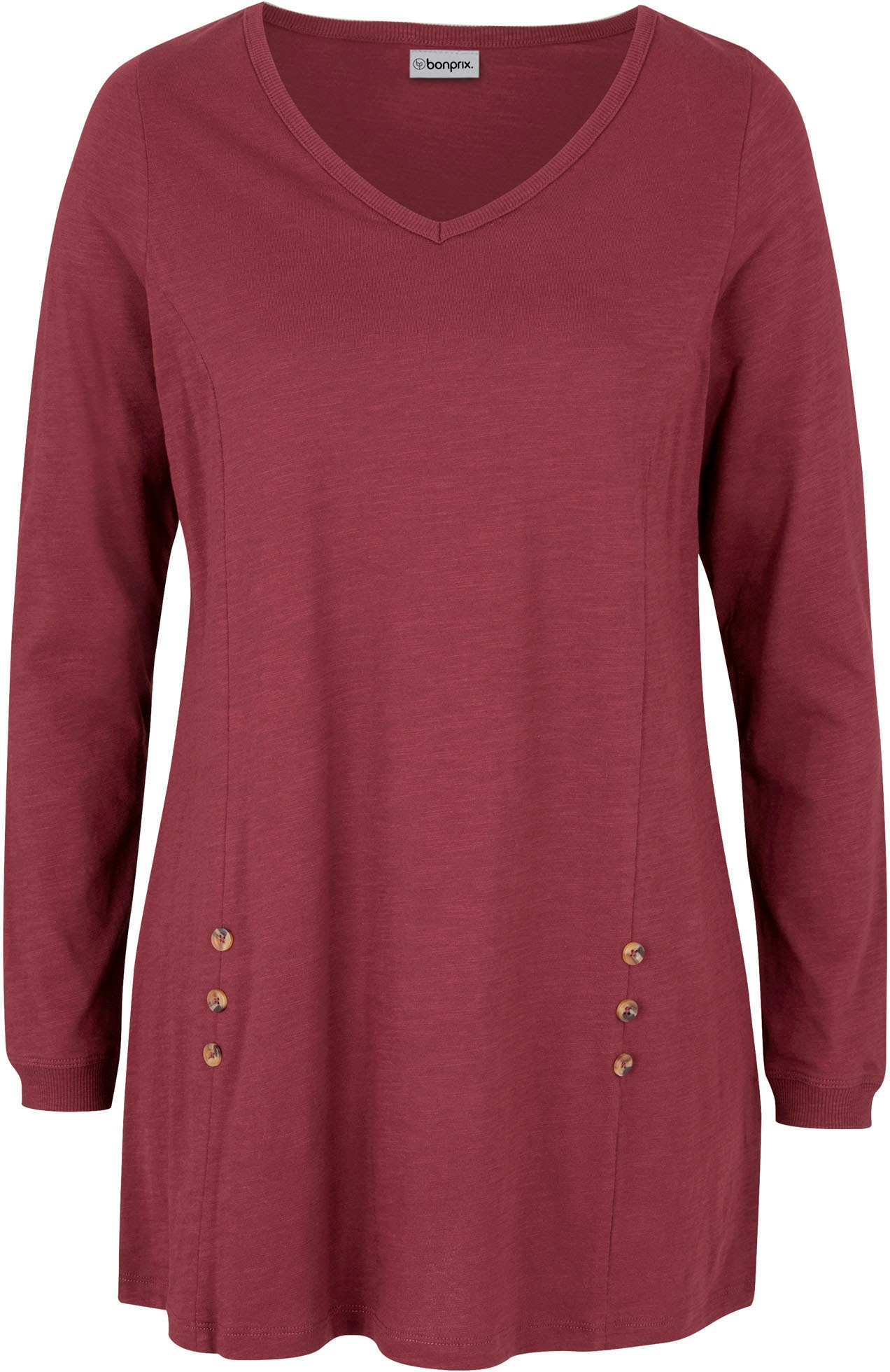 bonprix Longshirt A-Linie, mit dekorativen Knöpfen, aus Baumwolle, Casual Stil
