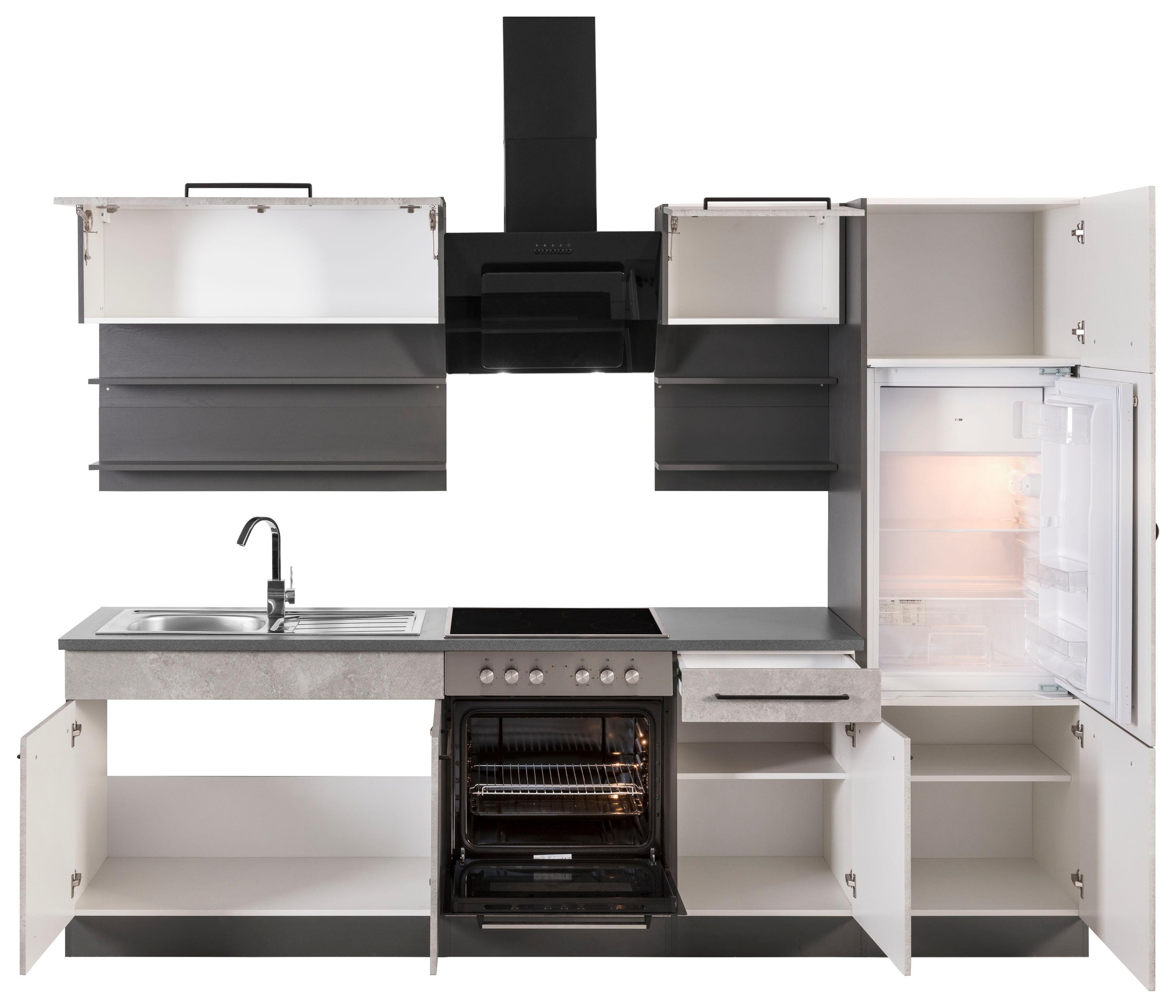 KOCHSTATION Küchenzeile »KS-Tulsa«, mit E-Geräten, Breite 270 cm, schwarze Metallgriffe, MDF Fronten