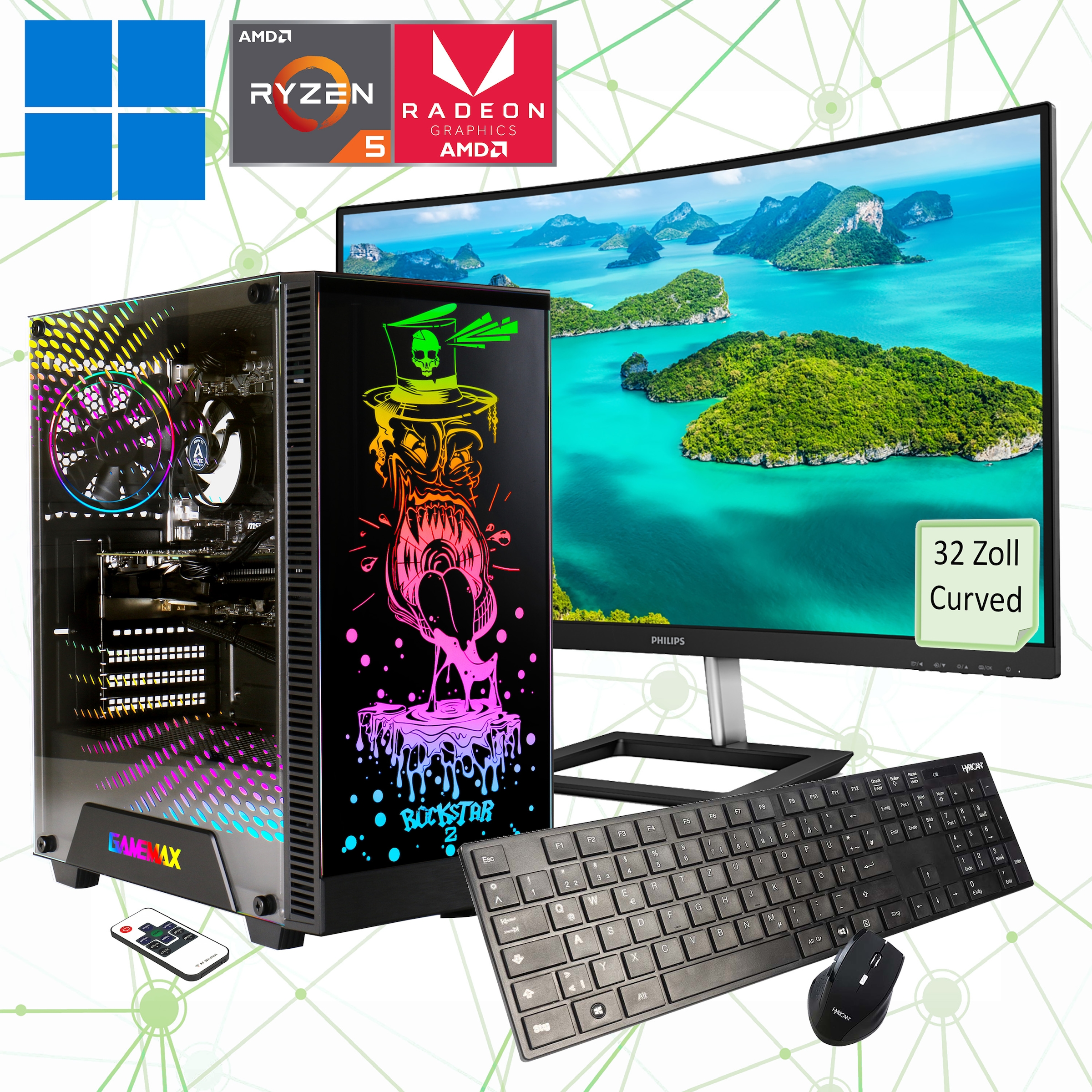 Hyrican Gaming-PC-Komplettsystem »Rockstar SET2464«, Windows 11,inklusive 32" Curved Monitor Philips E-line 322E1C