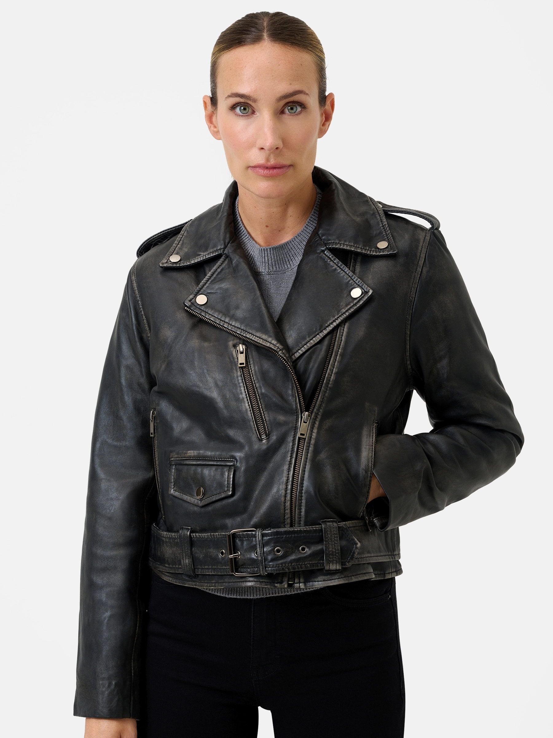 RICANO Bikerjacke »Lederjacke Louna« ohne Kapuze Handgefertigt aus echtem Leder