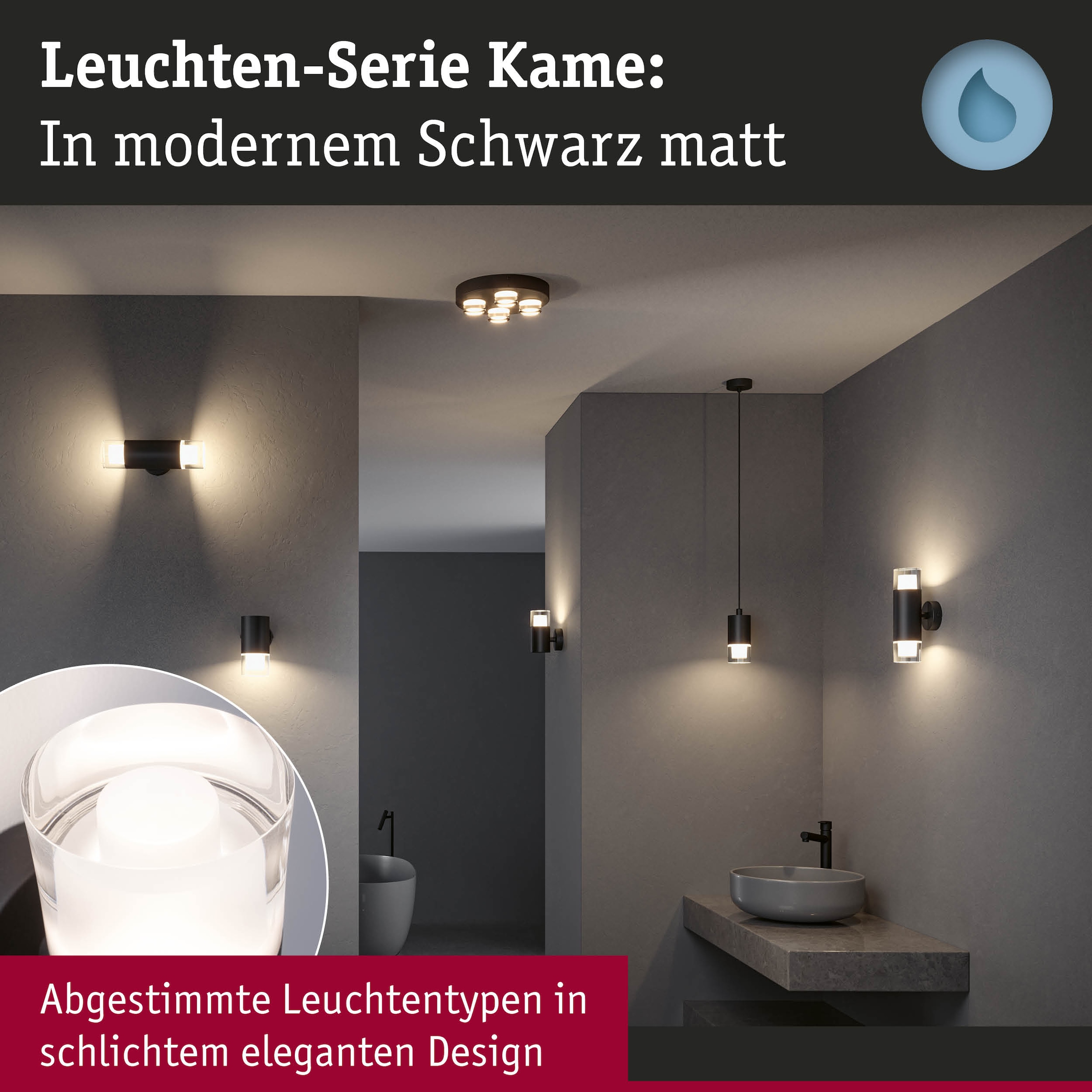Paulmann Wandleuchte »Selection Bathroom Wand-/Deckenleuchte Kame IP44 Signalschwarz 2er« 1 Stk. Warmweiß