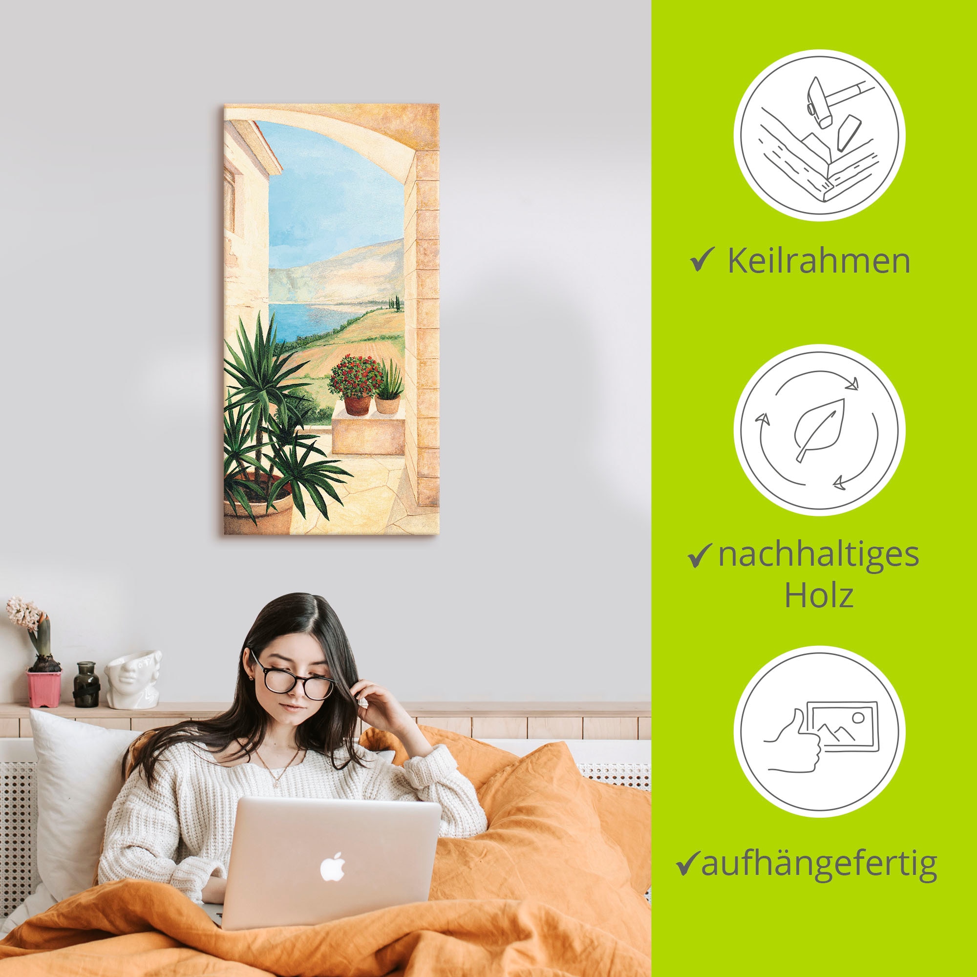 Artland Leinwandbild »Blick auf Toskanalandschaft« Fensterblick 1 Stk. tlg. auf Holzrahmen gespannt