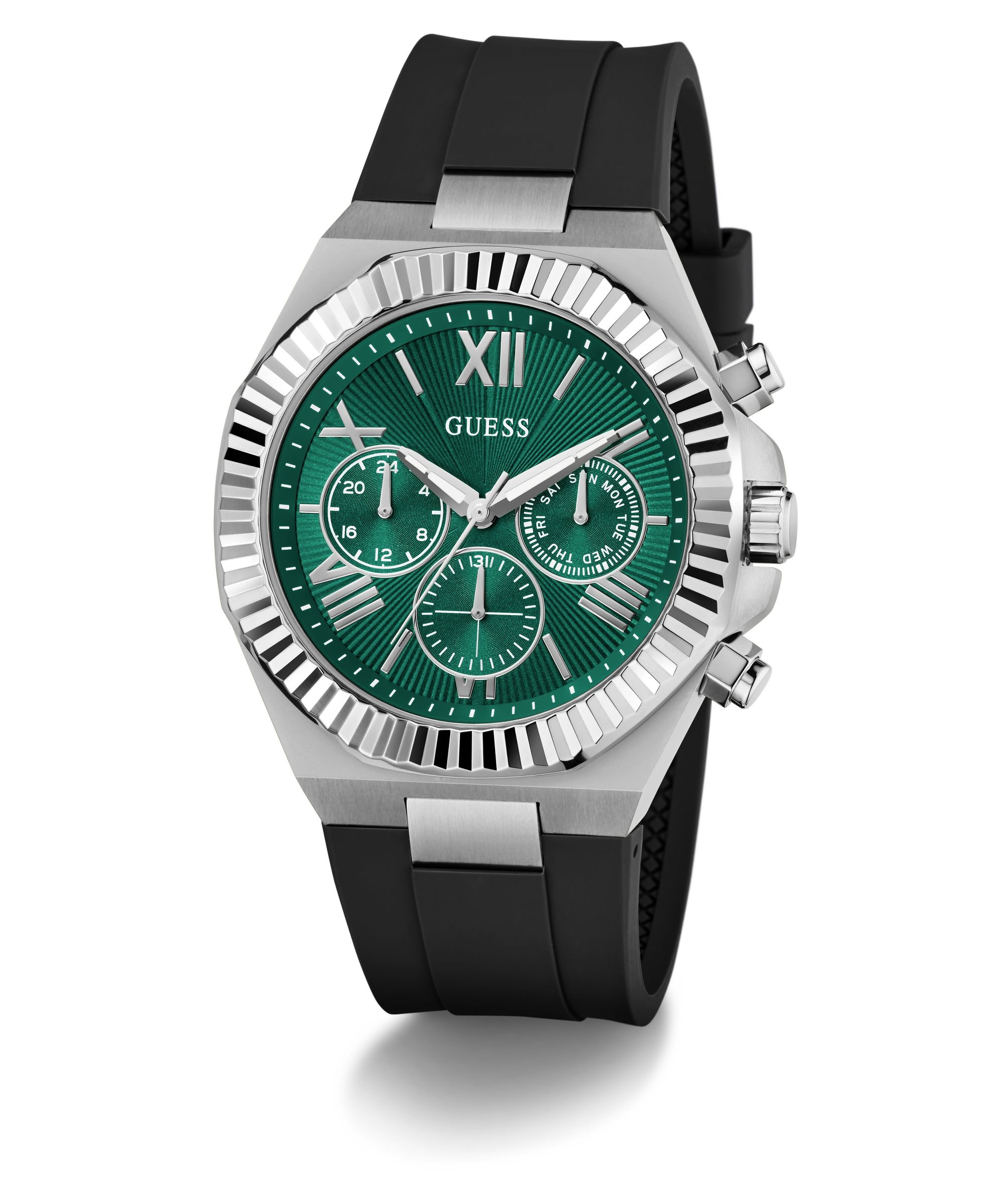Guess Multifunktionsuhr »EQUITY« Quarzuhr, Armbanduhr, Herrenuhr, Silikonarmband, analog, Wochentag