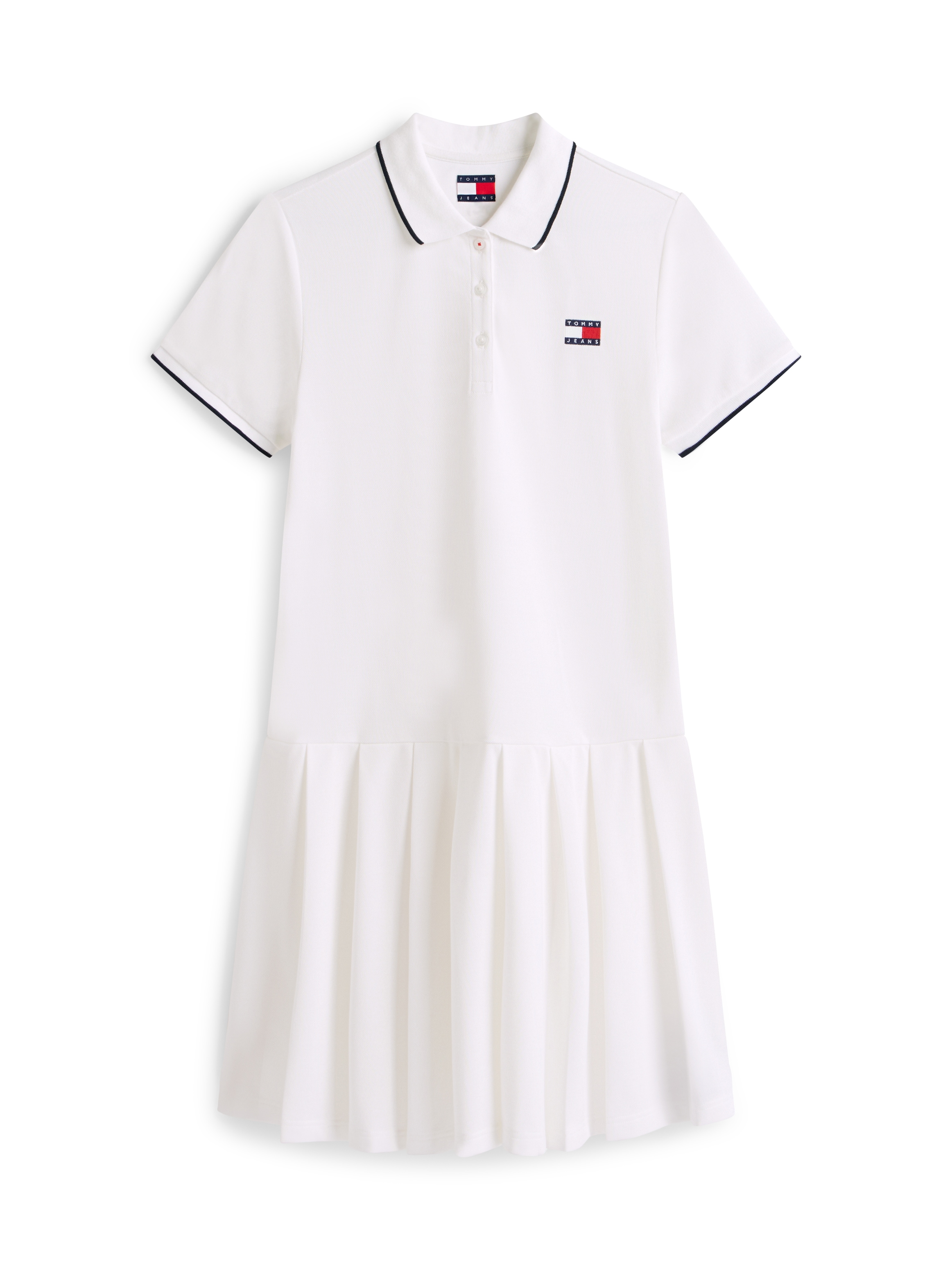 Tommy Jeans Polokleid »TJW BADGE PLEAT PIQUE DRESS EXT« mit Kontrastdetails, entspannte Passform