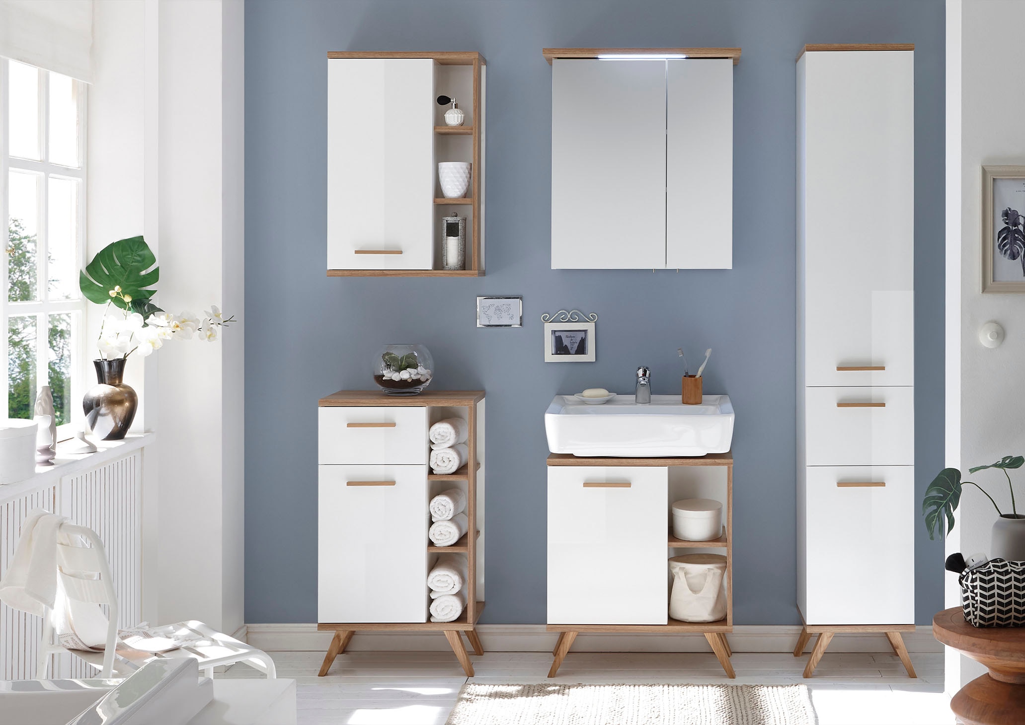 Saphir Hochschrank »Quickset Badschrank 35,5 cm breit, 2 Türen, 1 Schublade«, Badezimmer-Hochschrank inkl. Türdämpfer, Holzgriffe