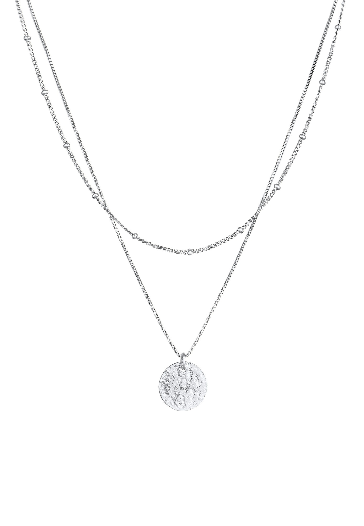 Elli Silberkette »Halskette Layer Plättchen Kugelkette Boho 2-lagig 925 Silber«