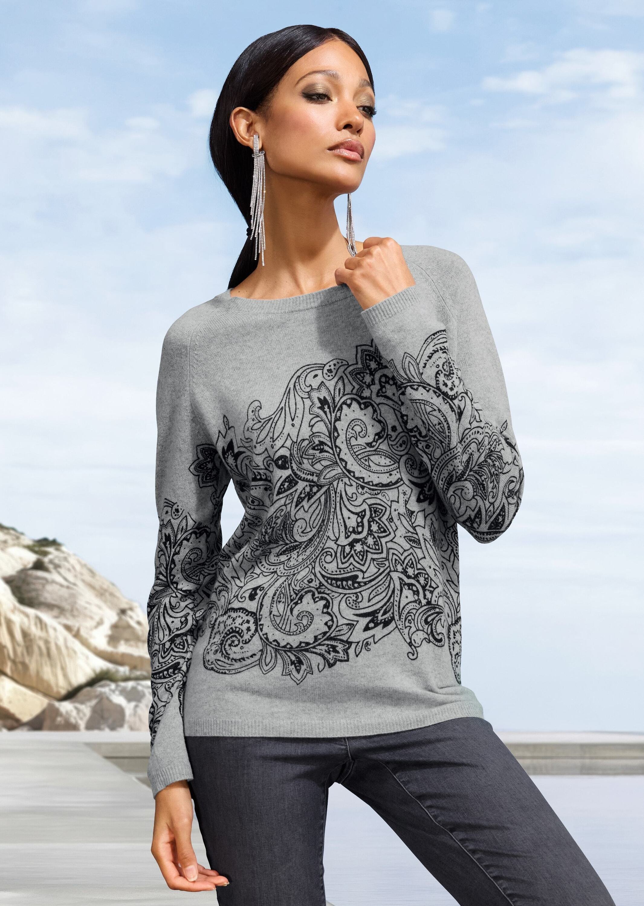 MADELEINE Longpullover »Kaschmirpullover Kaschmirpullover mit einzigartigem Print« Wertvoller Druck auf Kaschmir