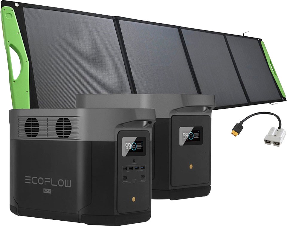 Ecoflow Solaranlage »Delta Max 1600 + 200W Offgridtec Hardcover Solartasche« mit Delta Max Erweiterungsakku 2016Wh, Plug and play in schwarz