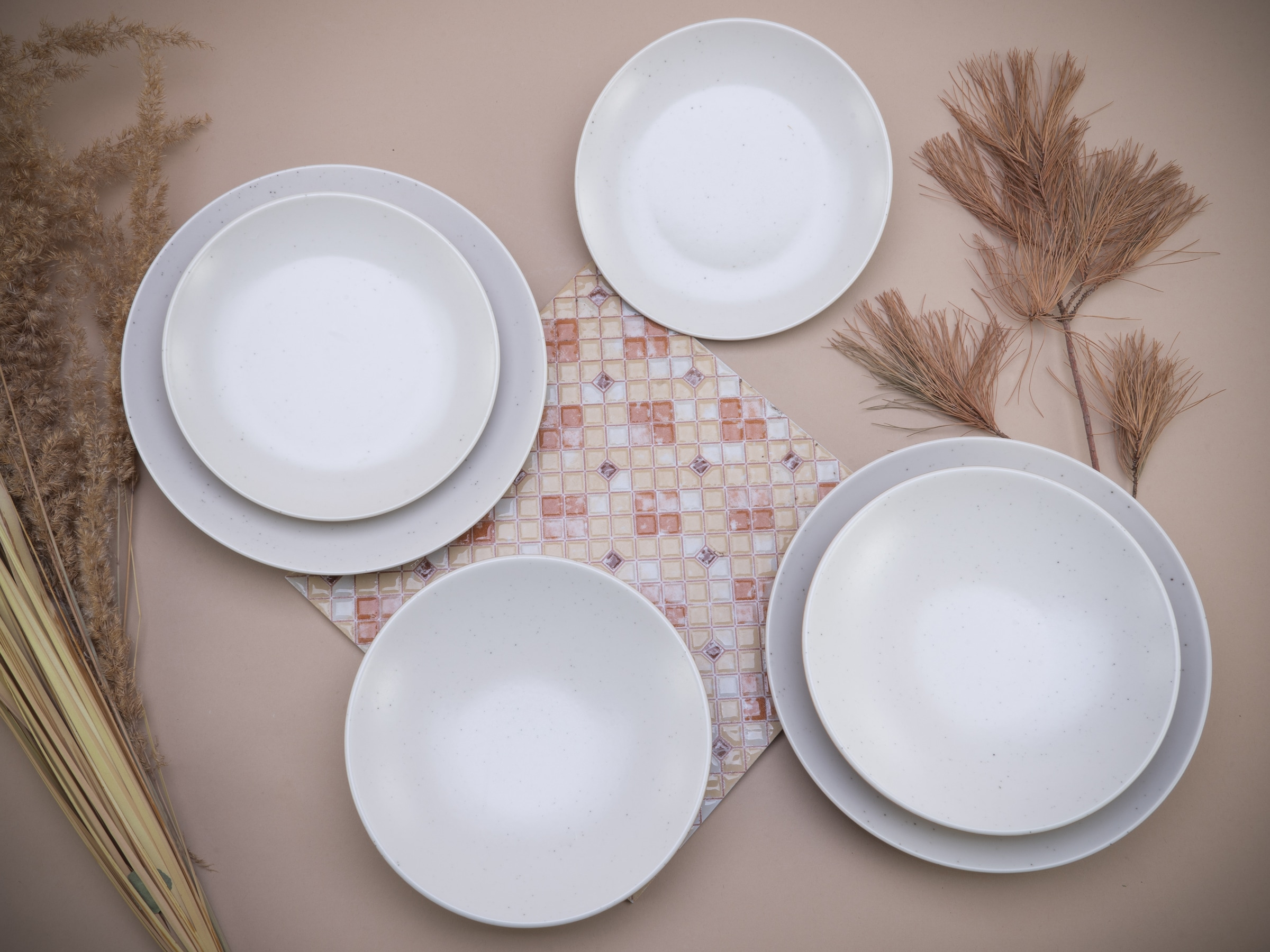 CreaTable Teller-Set »Geschirr-Set Sand Dunes«, (Set, 12 tlg., Tafelservice für 4 Personen), Service, handwerklicher Töpfercharakter, 12 Teile, für 4 Personen