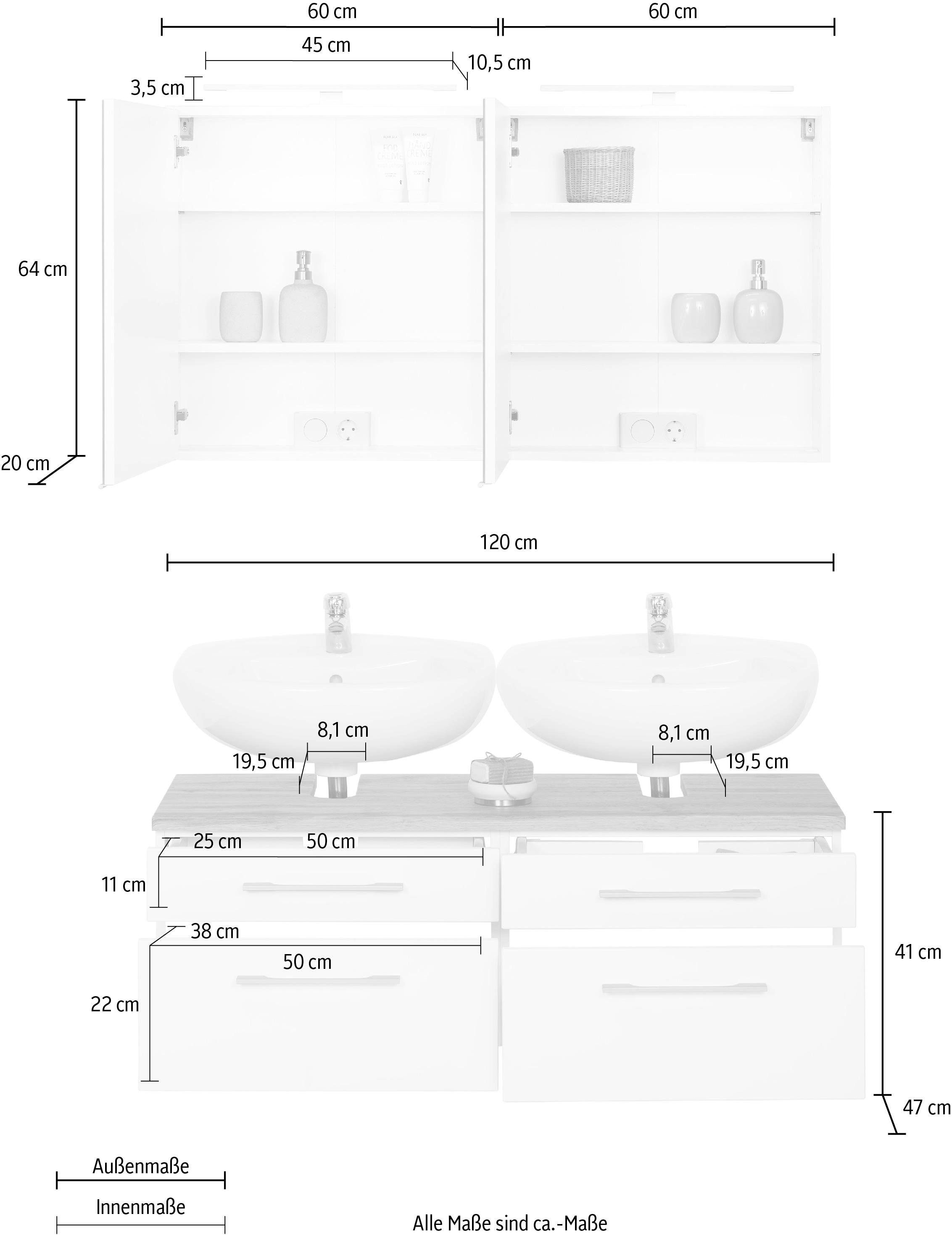 HELD MÖBEL Badmöbel-Set »Davos«, bei 2 kaufen und Spiegelschrank OTTO St.), Waschbeckenunterschrank (2