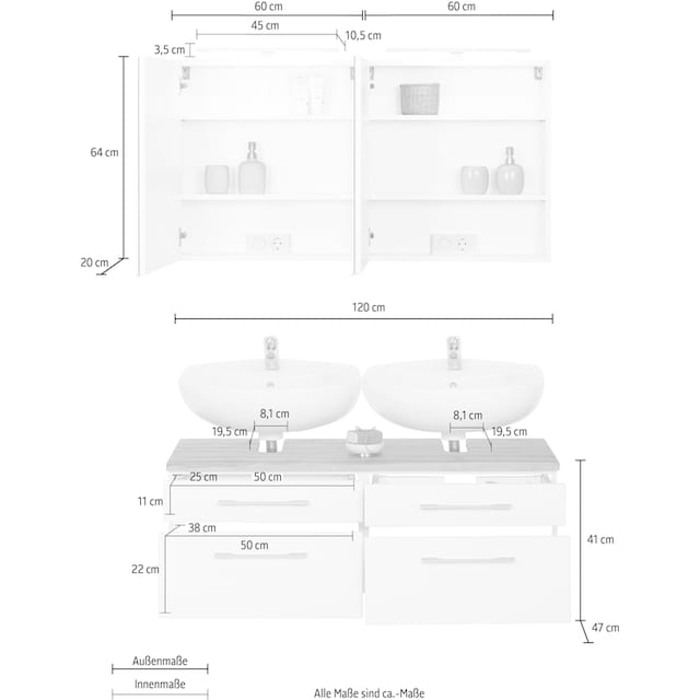HELD MÖBEL Badmöbel-Set »Davos«, (2 St.), 2 Spiegelschrank und  Waschbeckenunterschrank kaufen bei OTTO