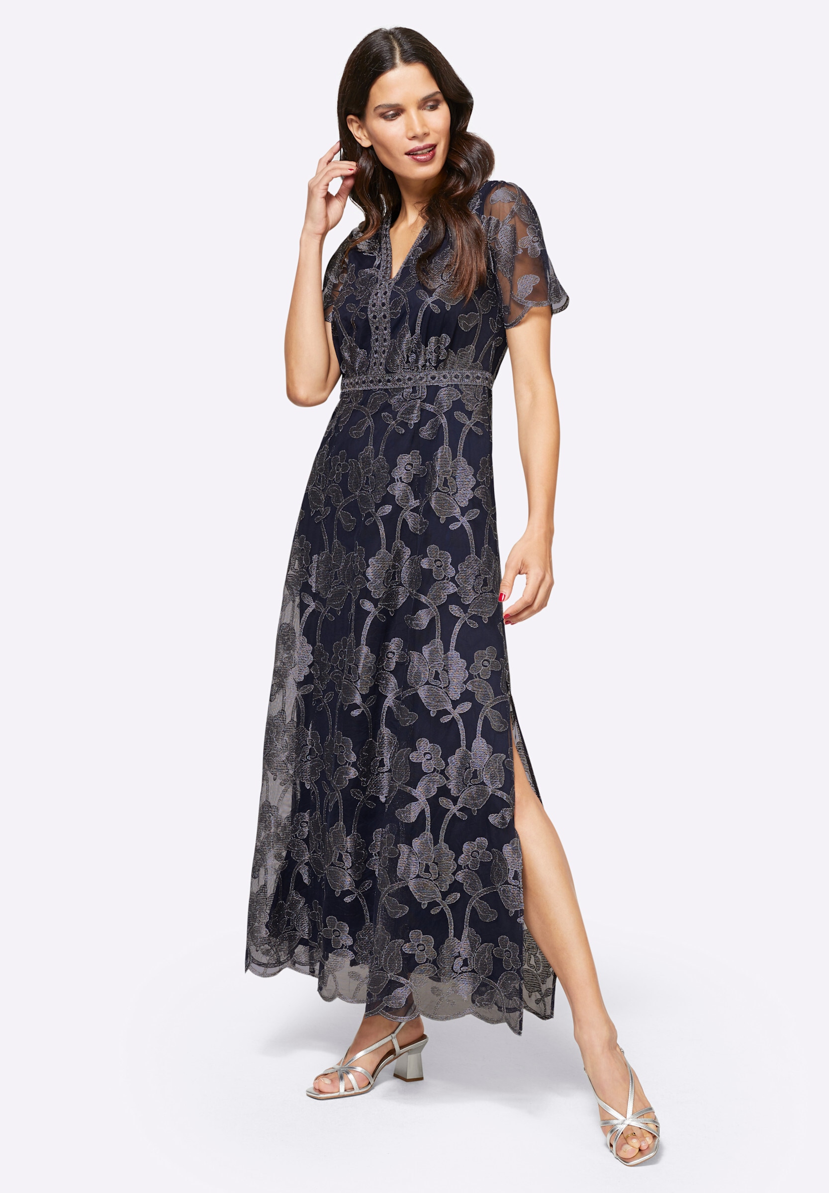 heine Jerseykleid »Abendkleid Abendkleid mit glänzender Blütenstickerei« Ohne Taschen