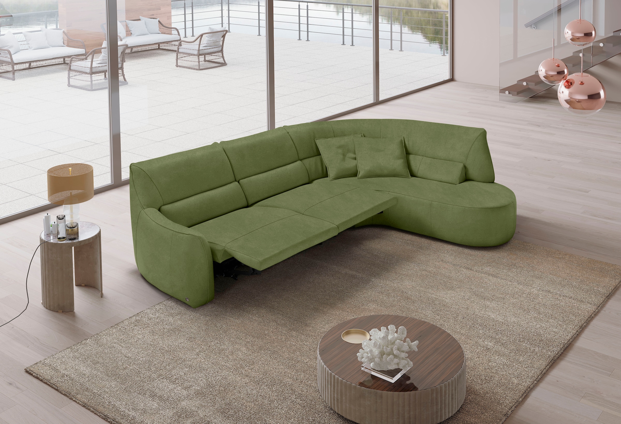 Egoitaliano Ecksofa »Puffy, extravagant & edel, Retro Designsofa, hoher Sitzkomfort, L-Form«, mit Ottomane, wahlweise mit und ohne elektrischer Relaxfunktion