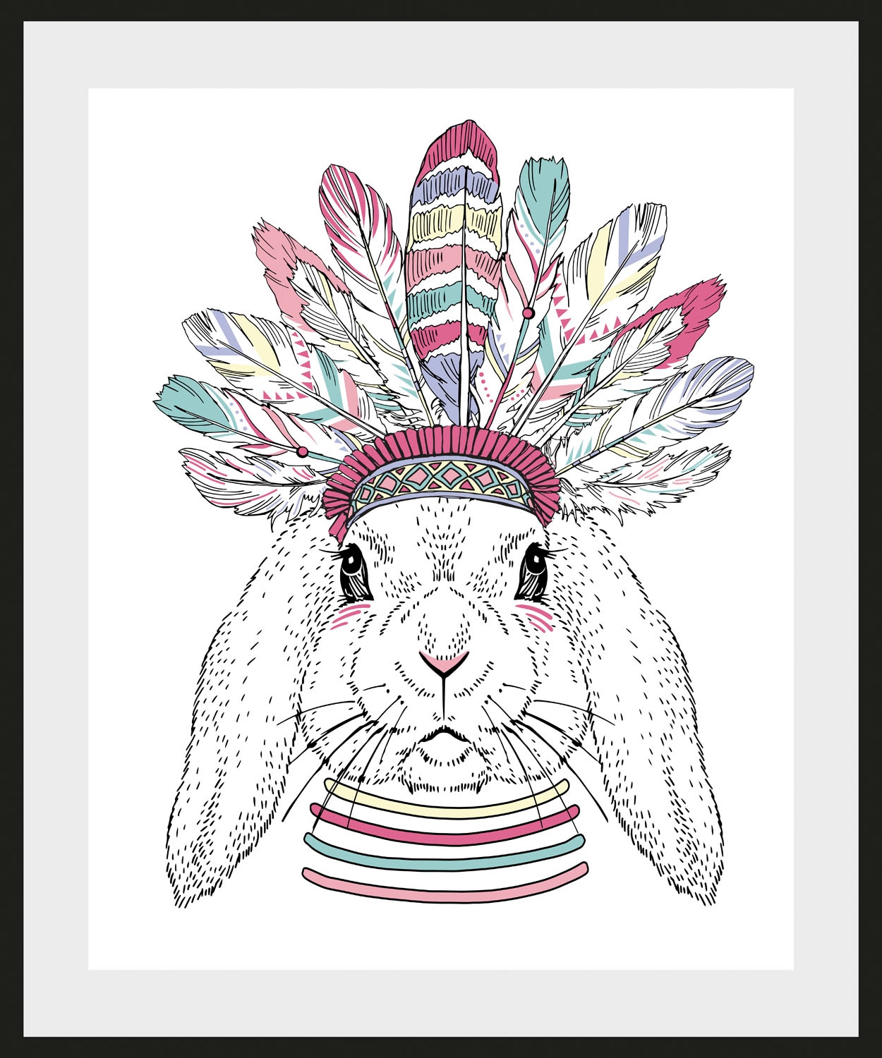 queence Bild »Indiana Bunny« Federn | Haustiere | Kunst 1 Stk. tlg. HD Premium Poster-Druck inkl. Holzrahmen