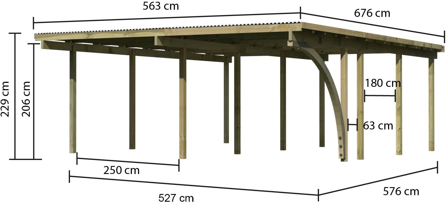 Karibu Doppelcarport »»ECO 2« Variante B , kesseldruckimprägniert« Massivholz 509 cm KDI aus Masivholz