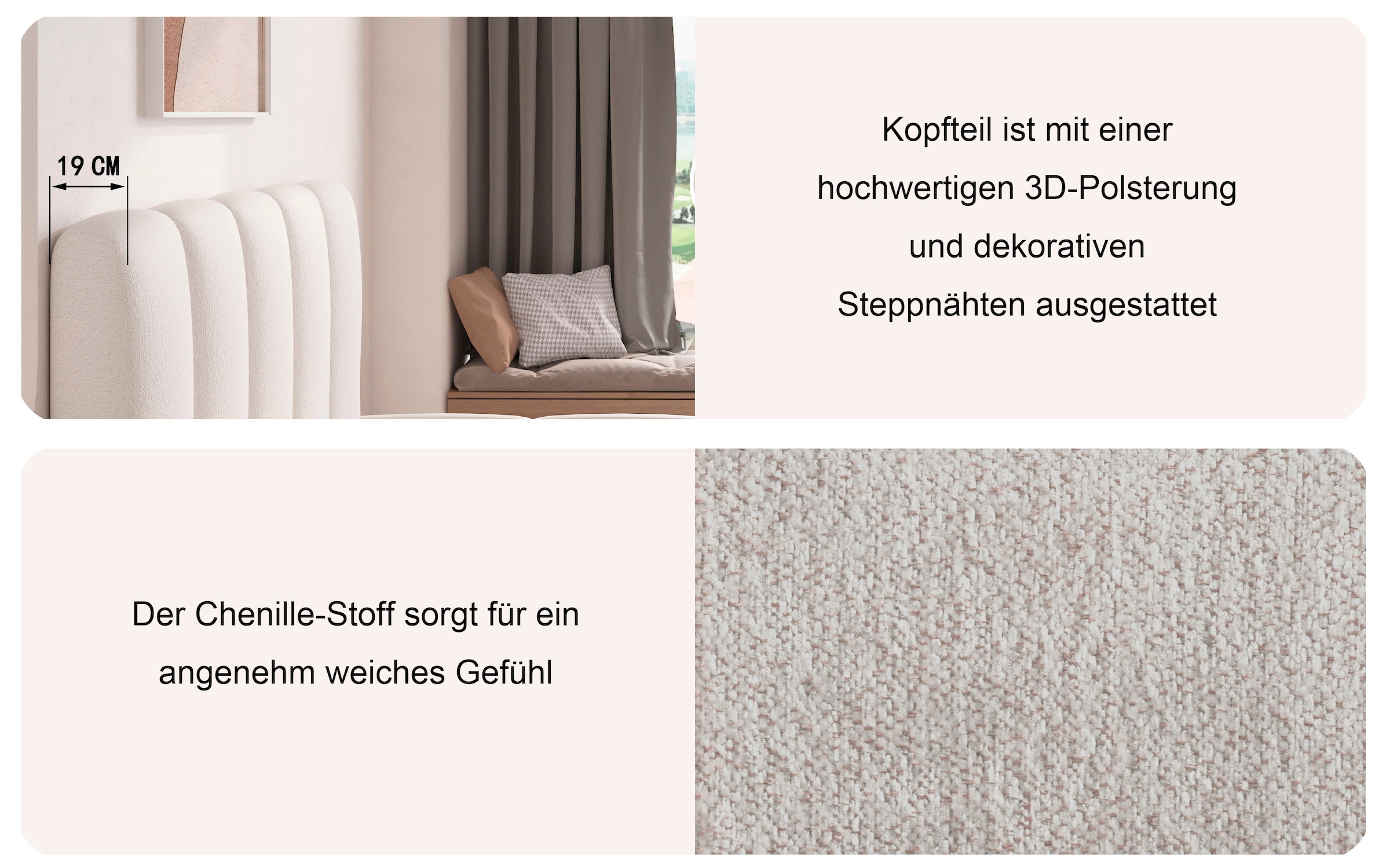 Home affaire Polsterbett »MERLINDA in der Breite 180cm, inkl. Lattenrost und Bettkasten« gepolstertes Kopfteil und Rahmen, Bezug im Chenillecharakter