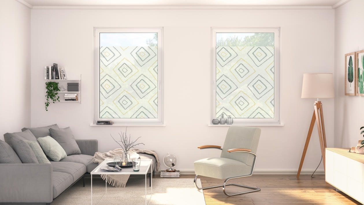 LICHTBLICK ORIGINAL Fensterfolie »Fensterfolie selbstklebend, Sichtschutz, Stripy Boho Rectangle - Beige«, 1 St., blickdicht, glattstatisch haftend