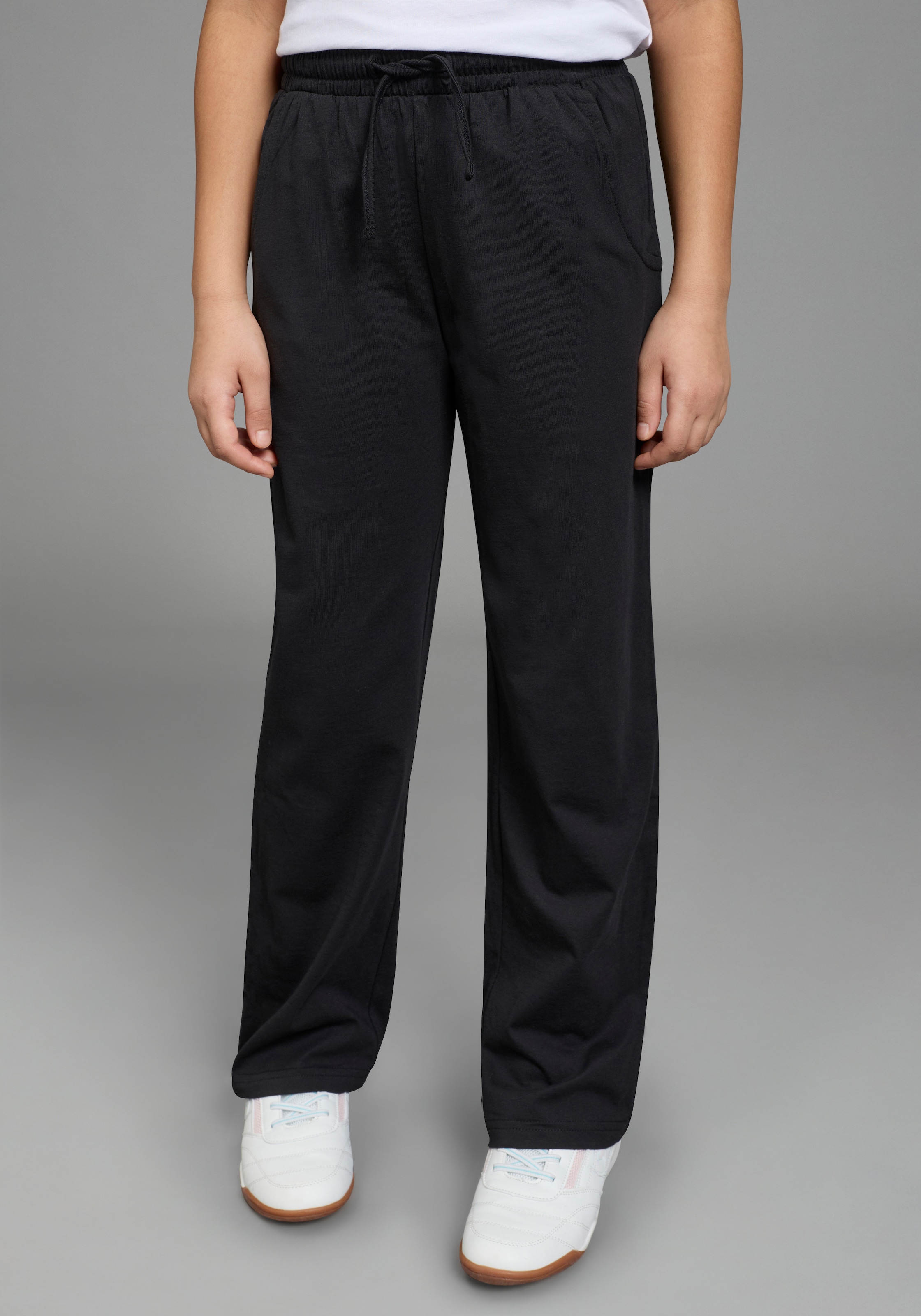 H.I.S Jerseyhose »2er Pack Wirkhosen 1x uni + 1x geringelt, für Mädchen«  gerade Beinform, mit Gummizug am Bund, mit Logodruck als Applikation