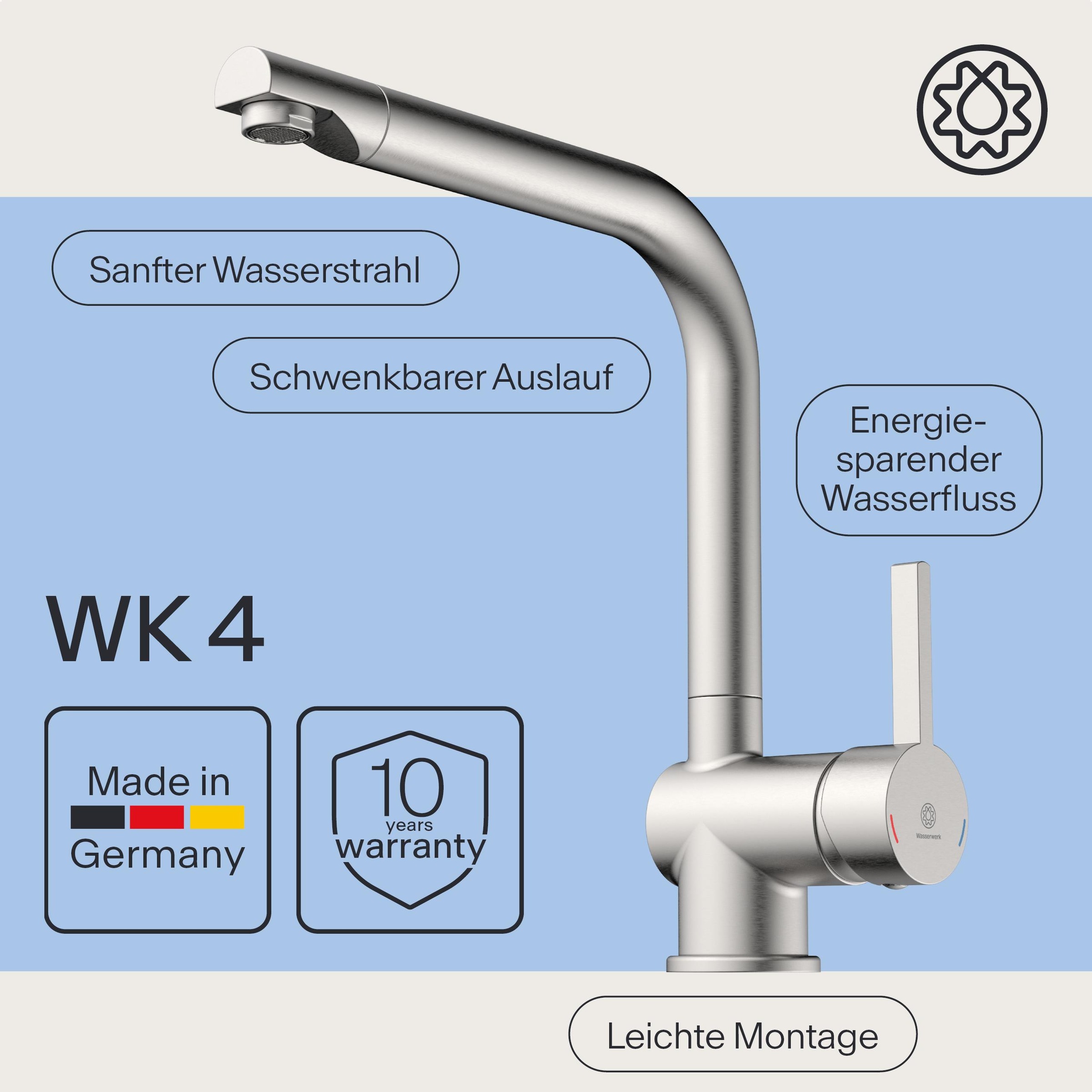 WASSERWERK Spültischarmatur »WK 4, Wasserhahn, Küche, Einhebelmischer«