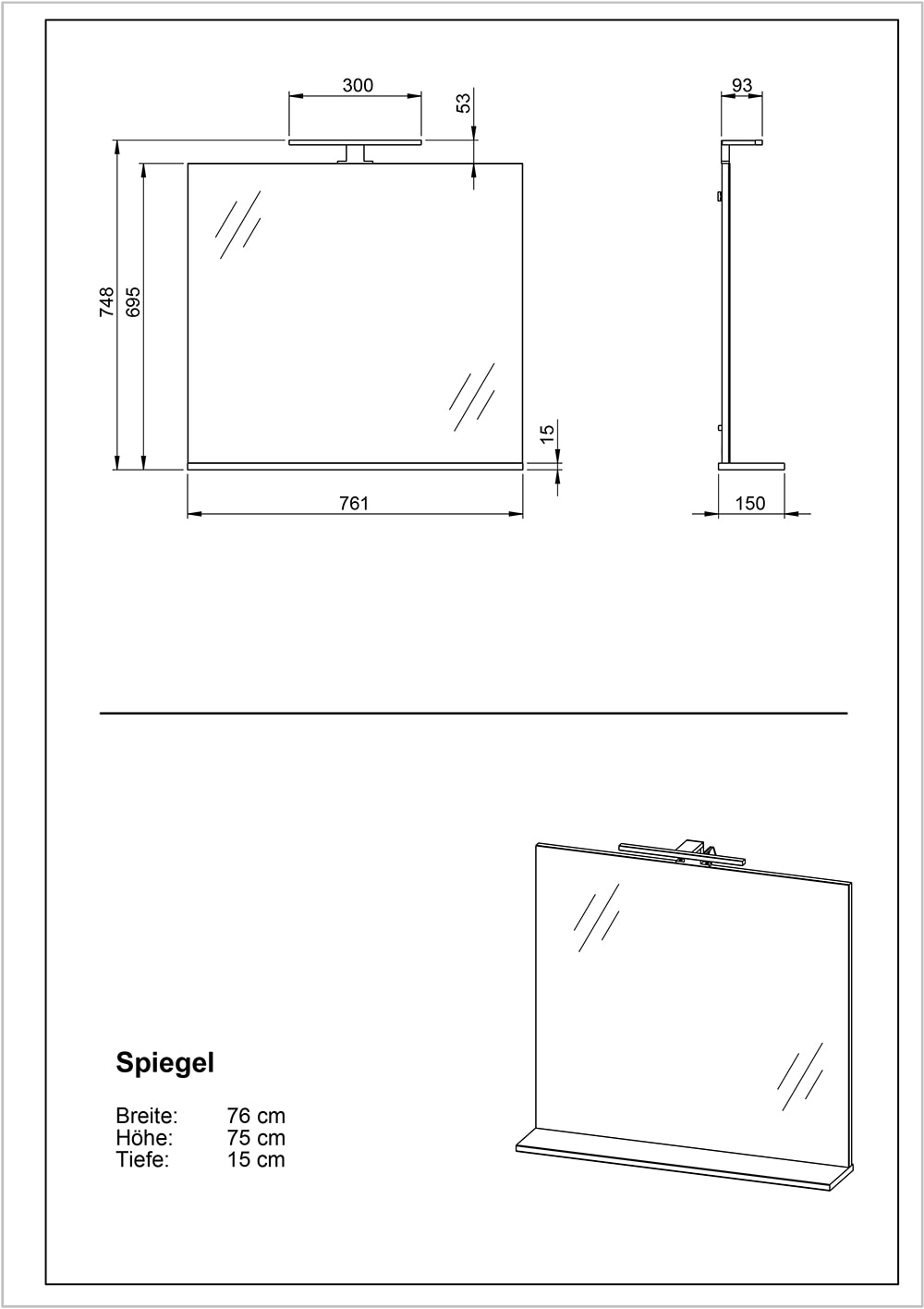 GERMANIA Badmöbel-Set »Ameca«, (4 St.), Badezimmer-Set aus Waschbeckenunterschrank, Spiegel, Kommode & Schrank