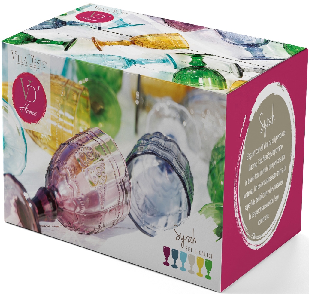 Villa d'Este Weinglas »Syrah - bunt«, (Set, 6 tlg.), Gläser-Set, 6-teilig, Inhalt 235 ml