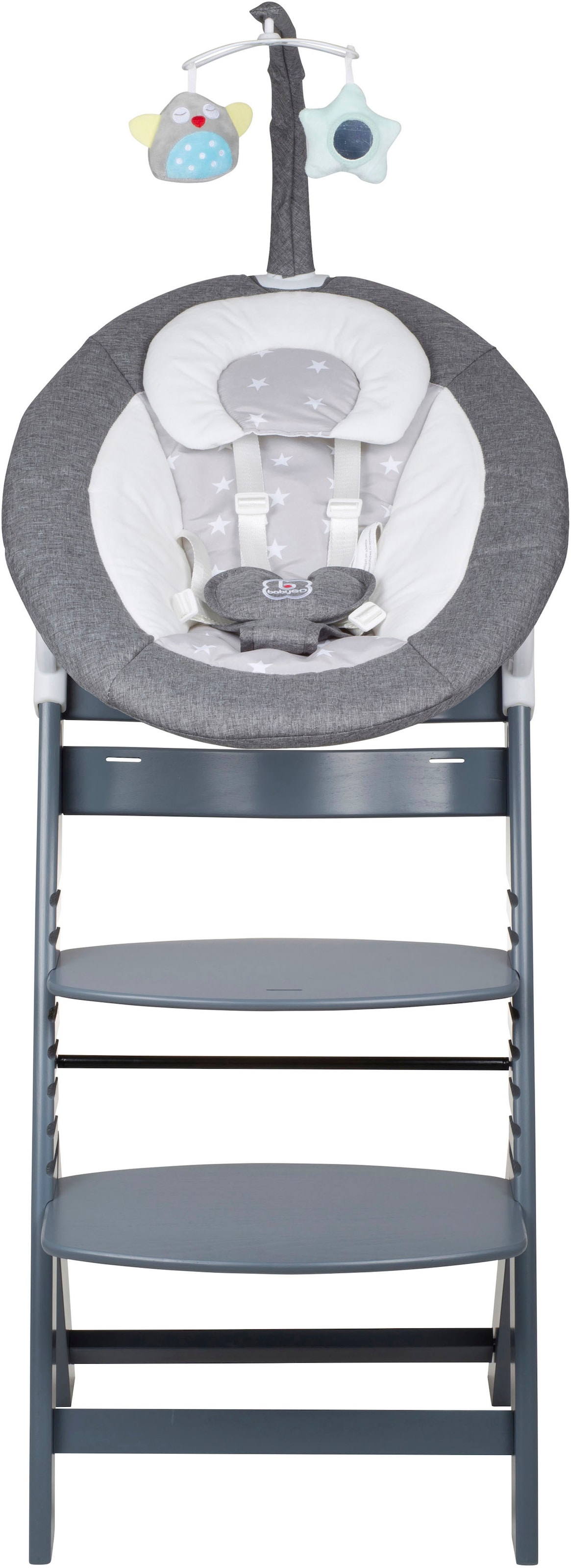 BabyGo Hochstuhl »Family Homey Set, grau/hellgrau« () mit elektrischer Babywippe inkl. Spielbogen