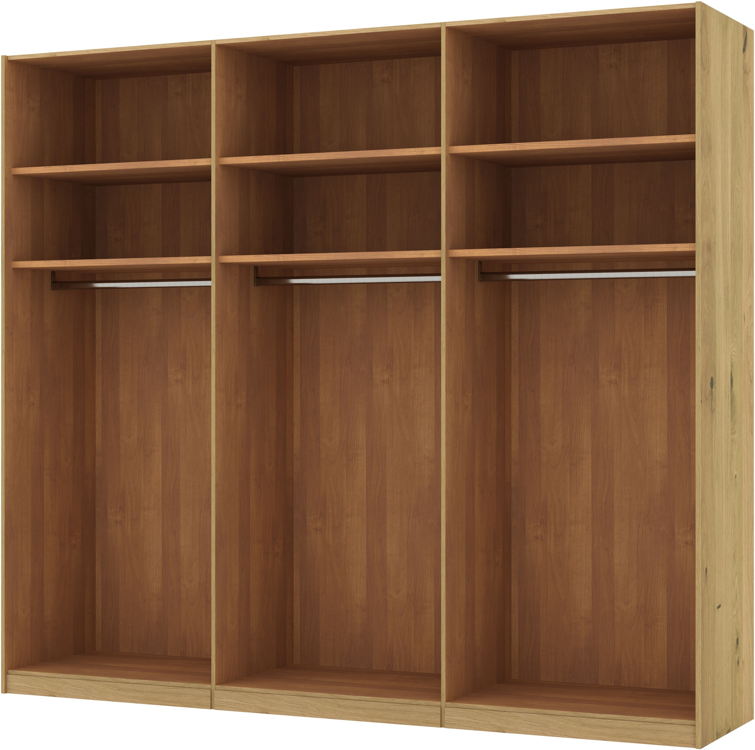 Musterring Schwebetürenschrank »Savona, Kleiderschrank, Schrank, Garderobe, mit Schiebetüren«, (Teilmassiv Bianco-Eiche, mit Spiegel oder Glas, MADE IN GERMANY), Türen Bianco-Eiche massiv, Spiegel-/Glastüren, eingelegte Chromleiste