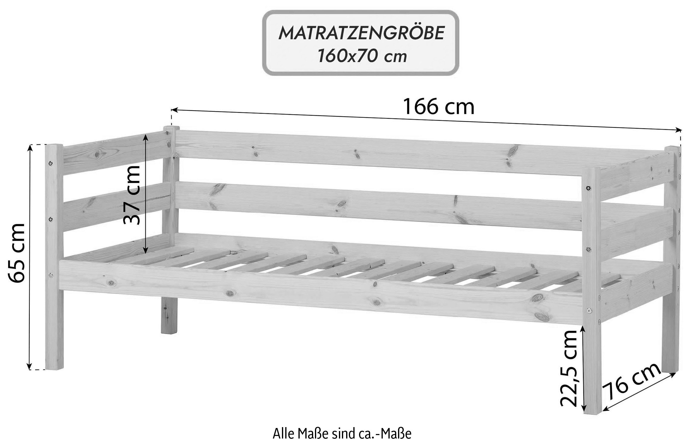 Hoppekids Einzelbett »ECO Comfort Kinderbett, Kiefer Massivholz, Jugendbett inkl. Rollrost« 70x160 cm, wahlweise in verschieden Farben/ Matratze/ Absturzsicherung