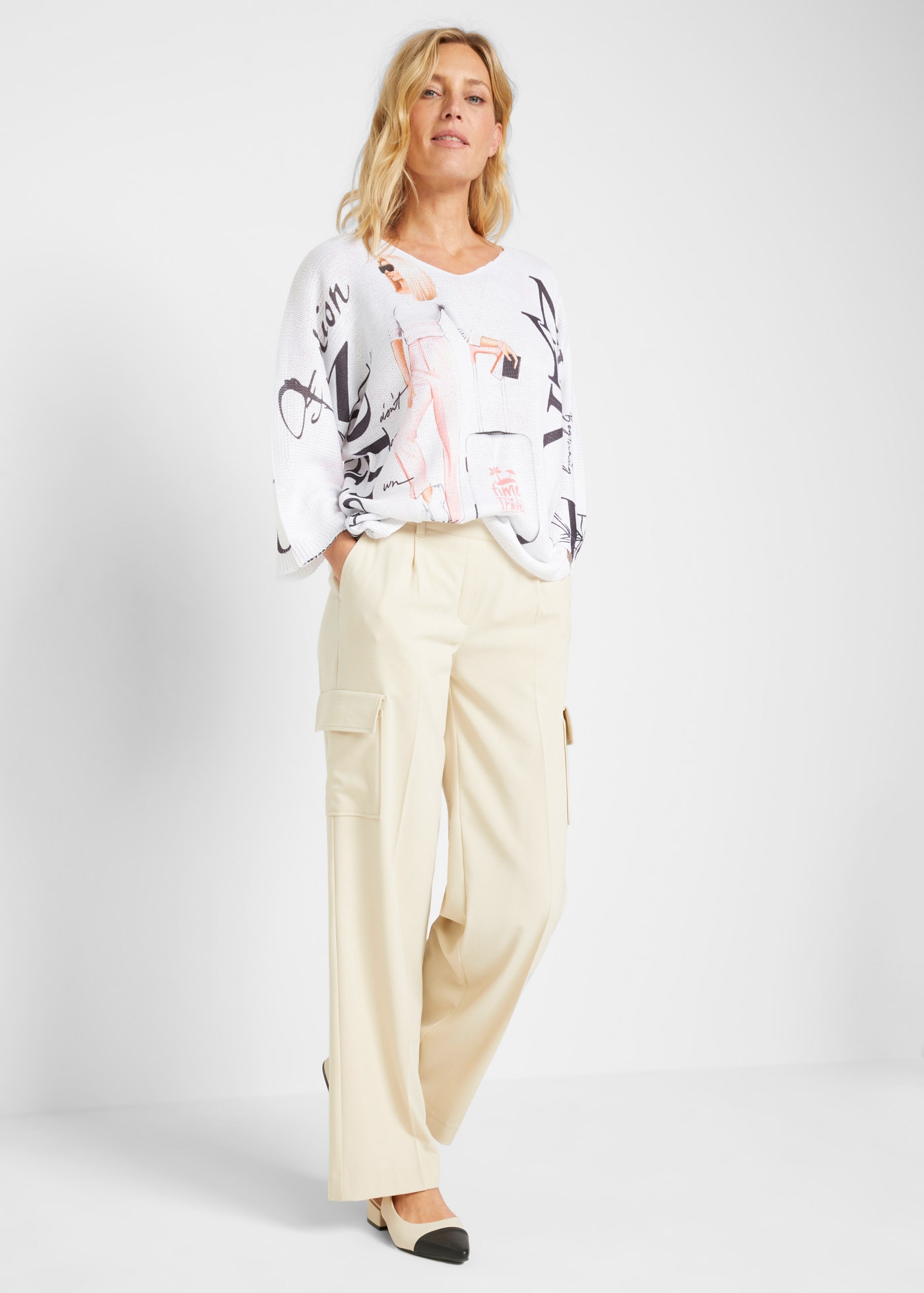 bonprix Strickpullover aus Polyester, 3/4-Ärmel, für Frühling und Sommer, lockere Passform