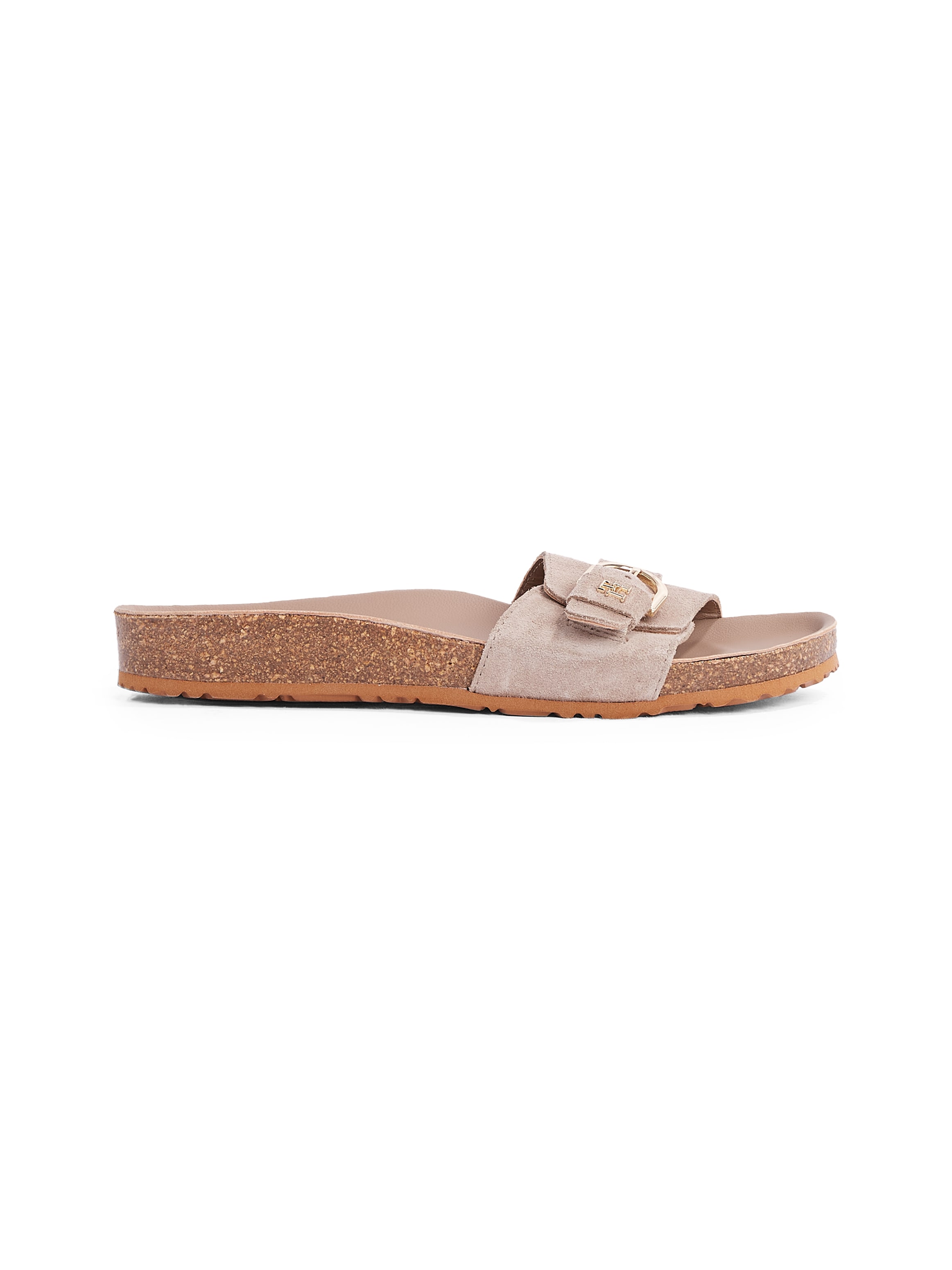 Tommy Hilfiger Pantolette »SOFT SUEDE ADJUSTABLE MULE«, Keilabsatz, Sommermode, Schlupfschuh, Flats mit TH-Logo
