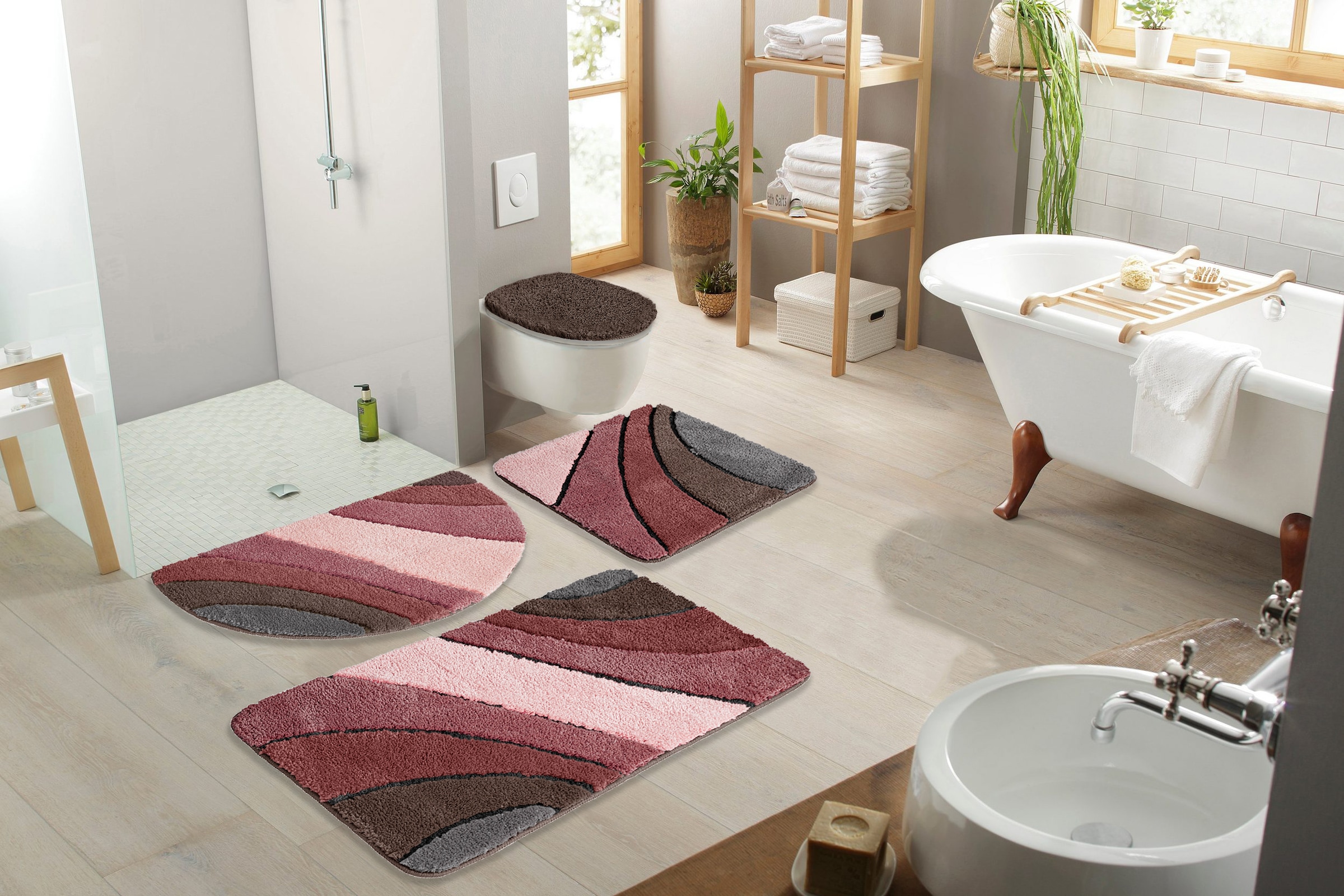 my home Badematte »Josie, Badvorleger, Badezimmer Teppich« Höhe 20 mm rutschhemmend beschichtet fußbodenheizungsgeeignet | schnell trocknend | strapazierfähig Badteppich, Badematten, rechteckig, rund & als 3-tlg. Set erhältlich