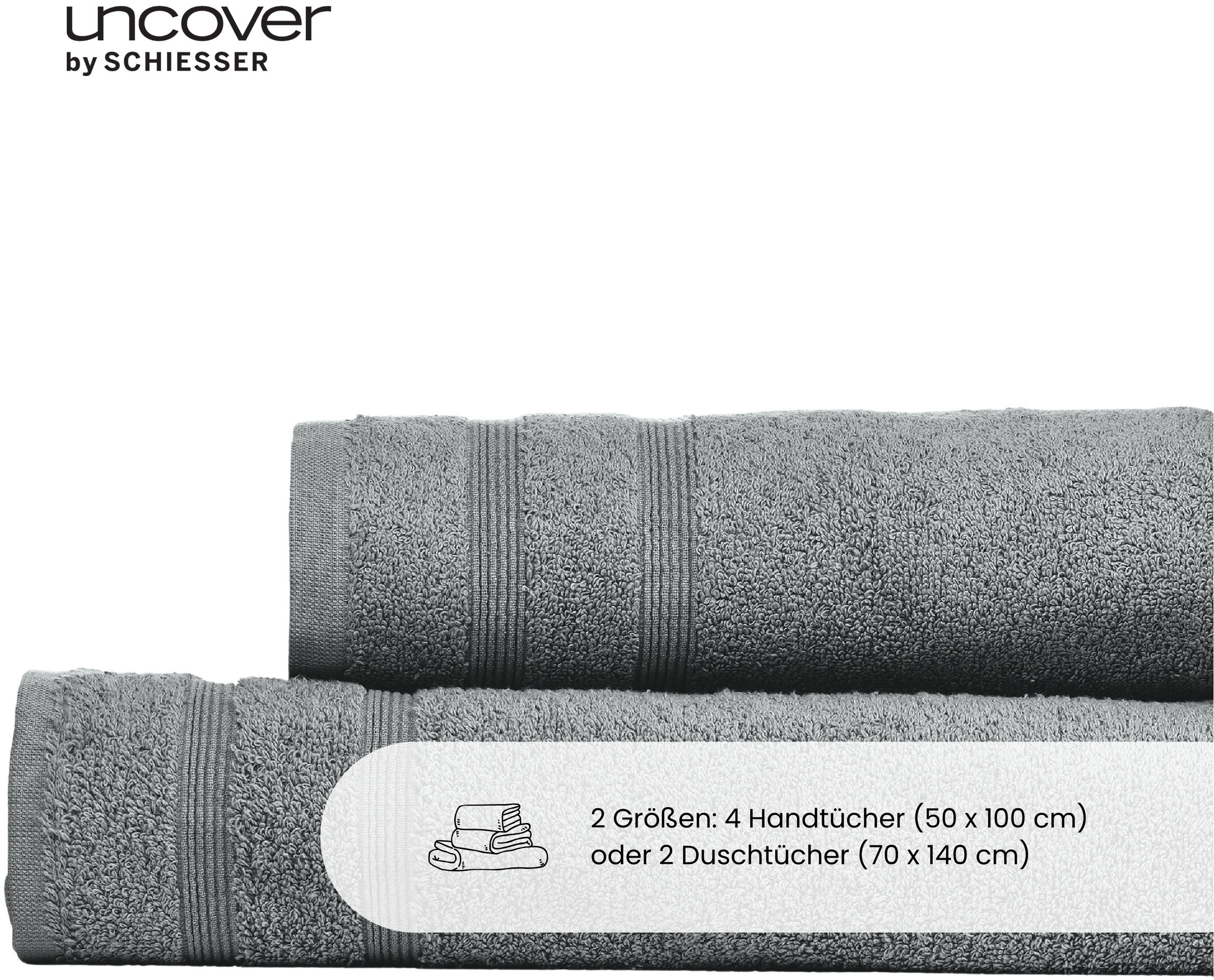 uncover by SCHIESSER Duschtücher »Brooklyn mit dezenter Bordüre in Hoch-Tief-Optik« Made in Green