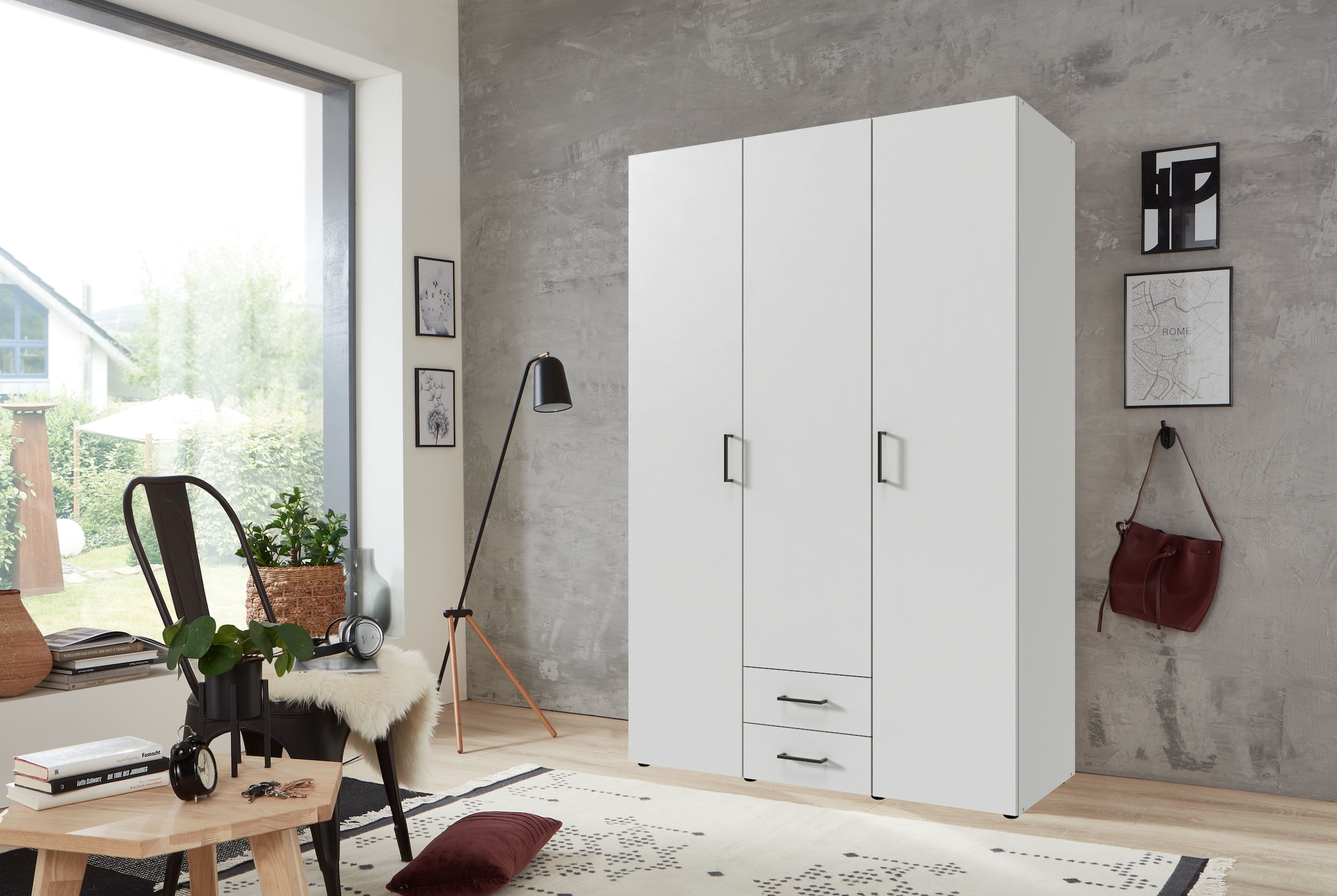 Wimex Drehtürenschrank »Mugano« mit langen oder kurzen Griffen aus Metall,  wahlweise mit oder ohne Spiegel, mit Schubladen