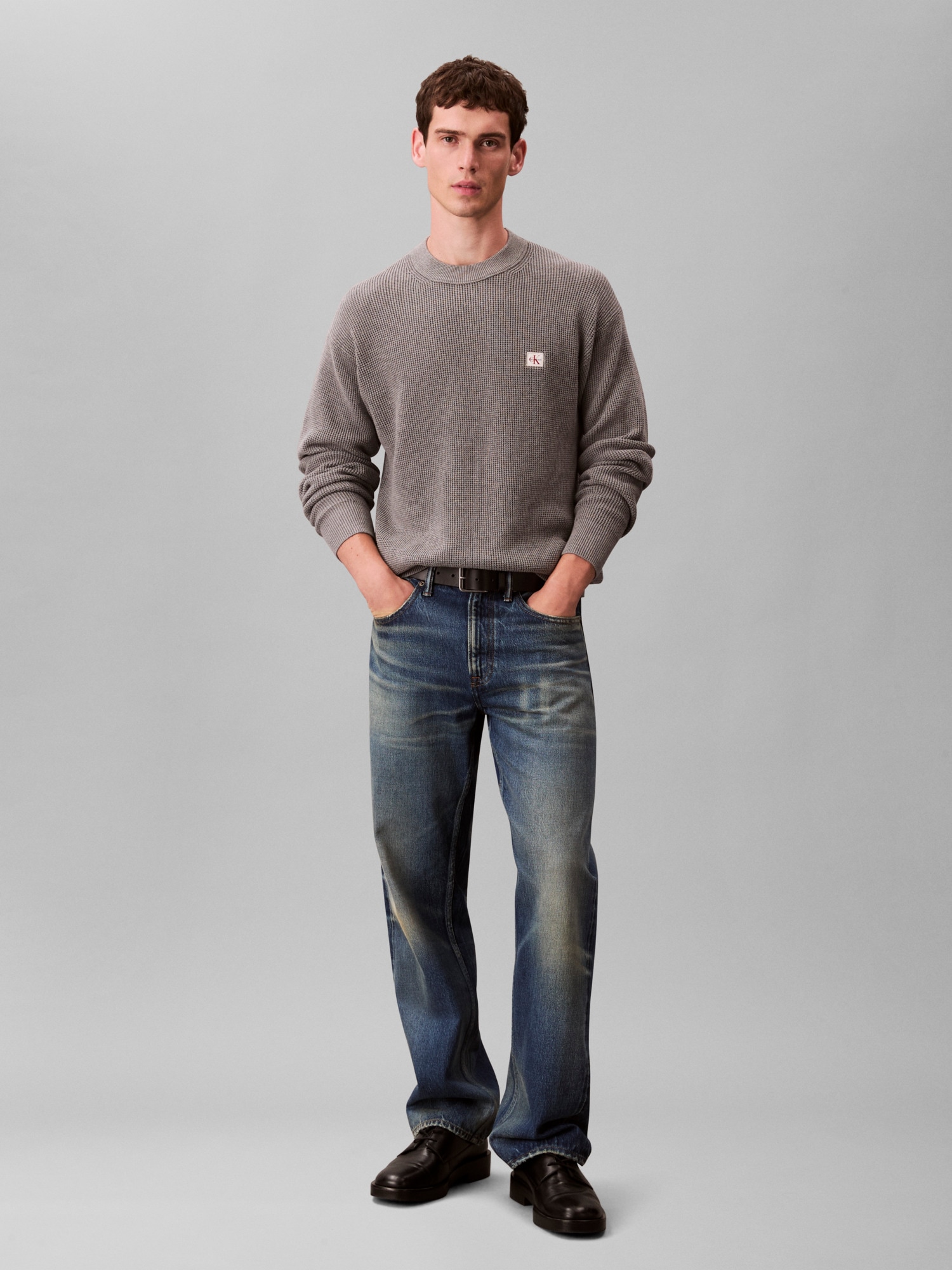 Calvin Klein Jeans Rundhalspullover »LS EZ COTTON WAFFLE CRWNK SWTR 9«, Rundhalsausschnitt, regular fit