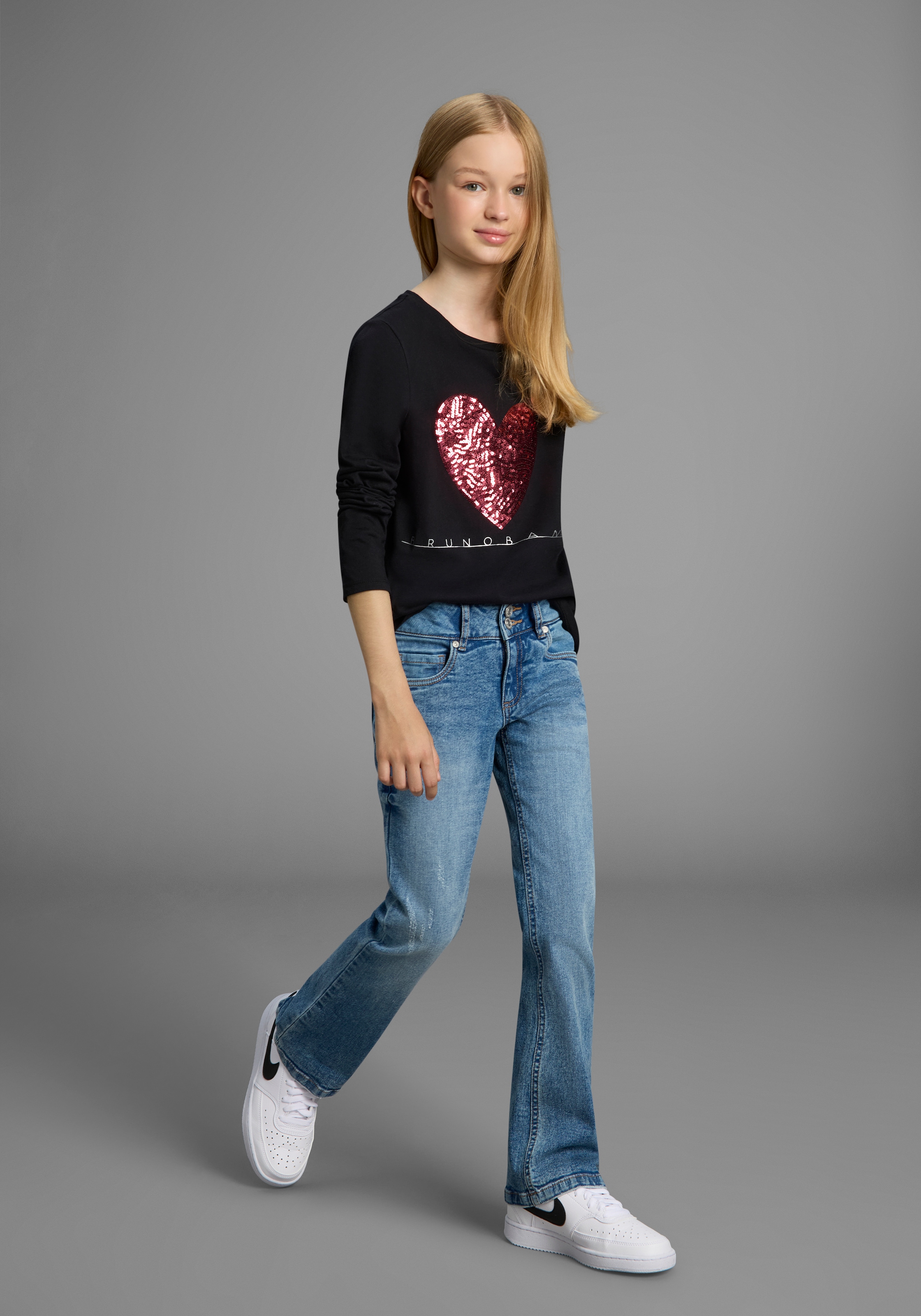 Bruno Banani Langarmshirt »WENDEN-Pailletten - Glitzerherz« NEU! BRUNO BANANI für TEENS. Cooles Paillettenshirt